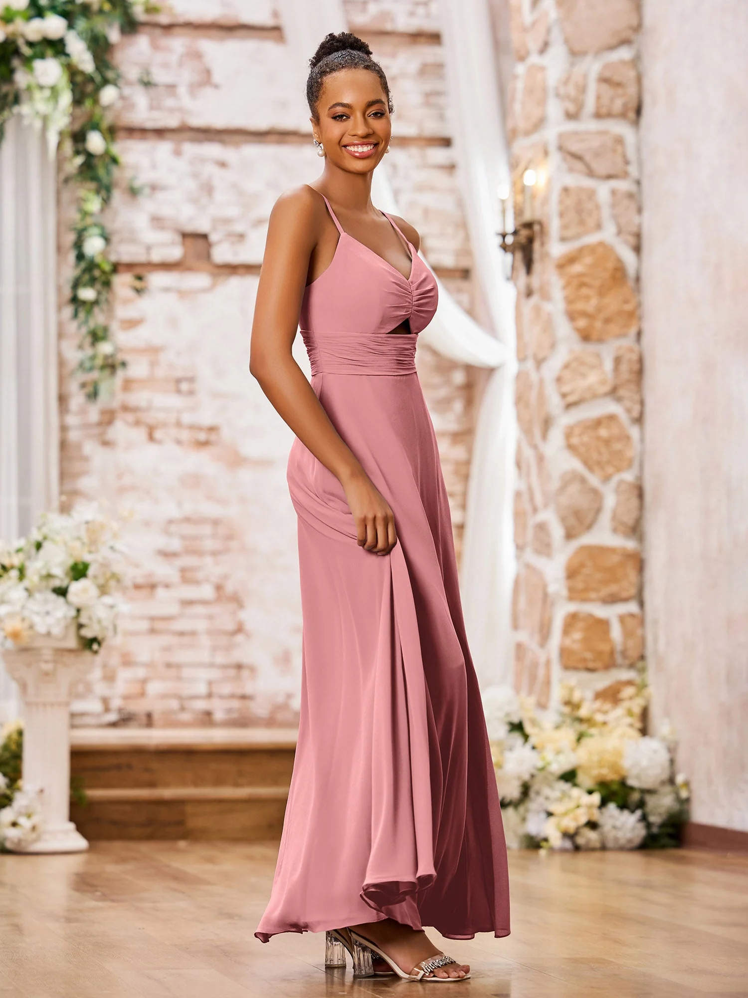 A-line Bridesmaid Dresses with Spaghetti Straps and Slit Flamingo - Image 3