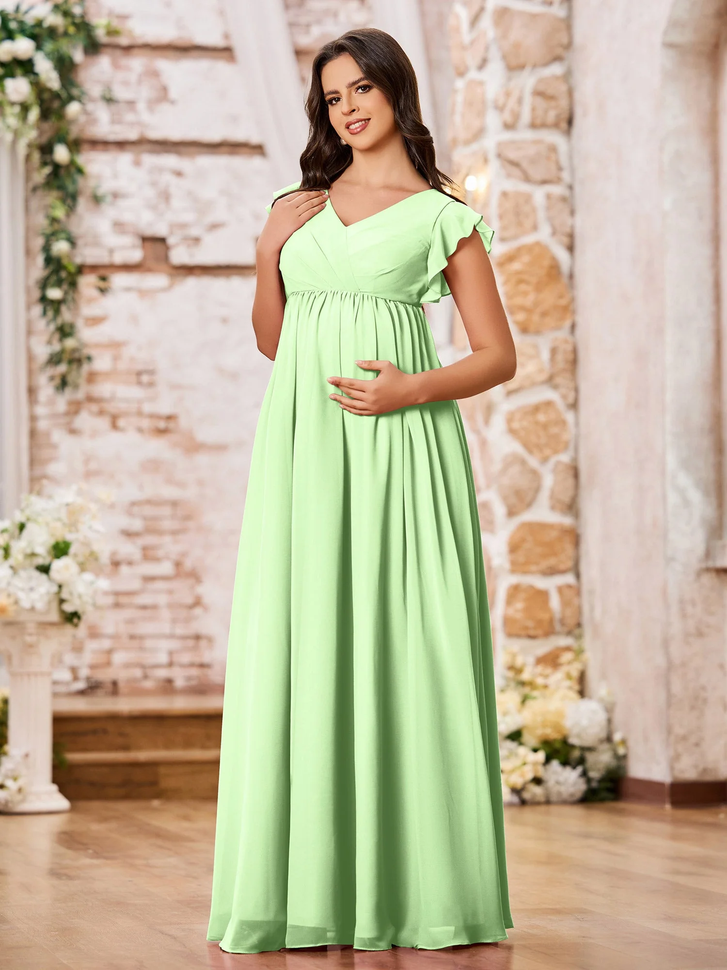 A-line Chiffon Maxi Dresses with Flutter Sleeves Sage - Image 3