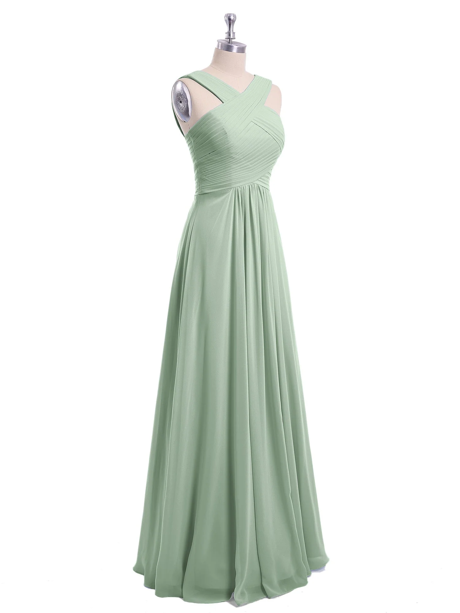 Cross Shoulder Strap Chiffon Dress with Empire Waist Agave - Image 6