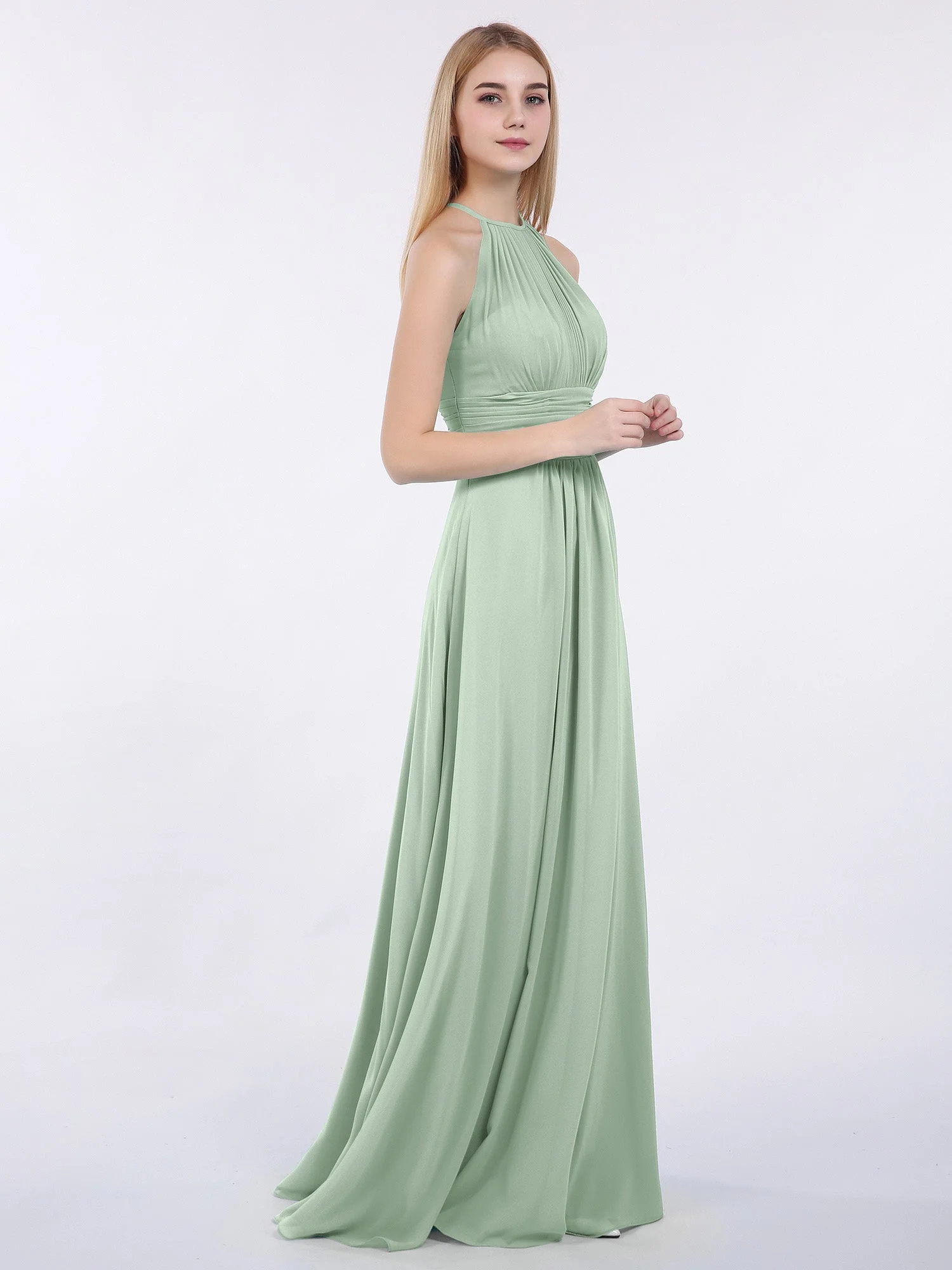 Long Halter Chiffon Dresses of Bridesmaid Agave - Image 3