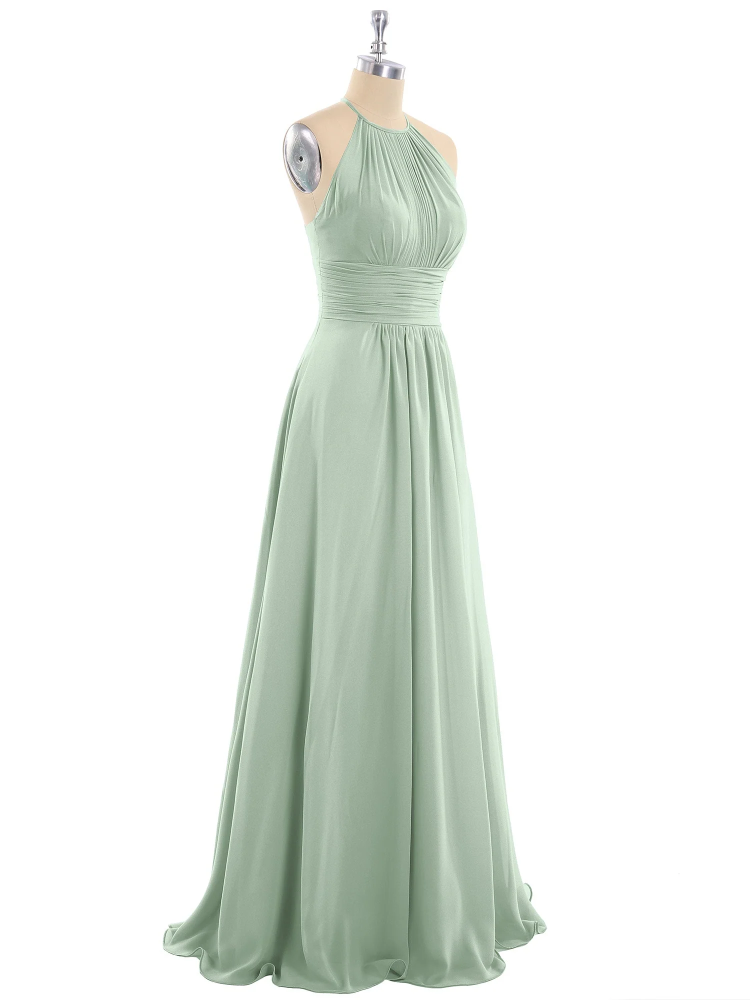Long Halter Chiffon Dresses of Bridesmaid Agave - Image 6
