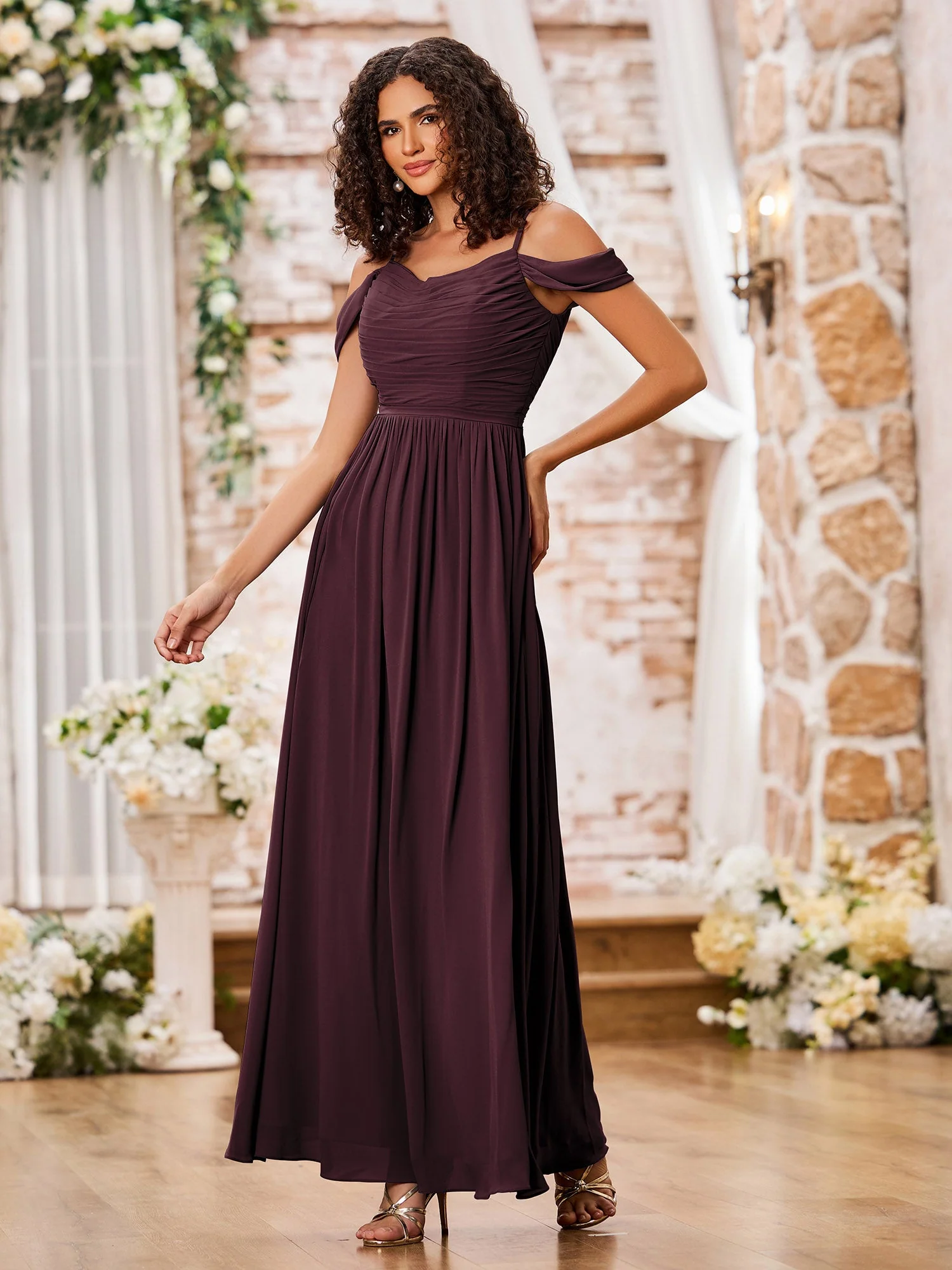 Chiffon Dresses with Scoop Neck and Spaghetti Straps Cabernet - Image 3