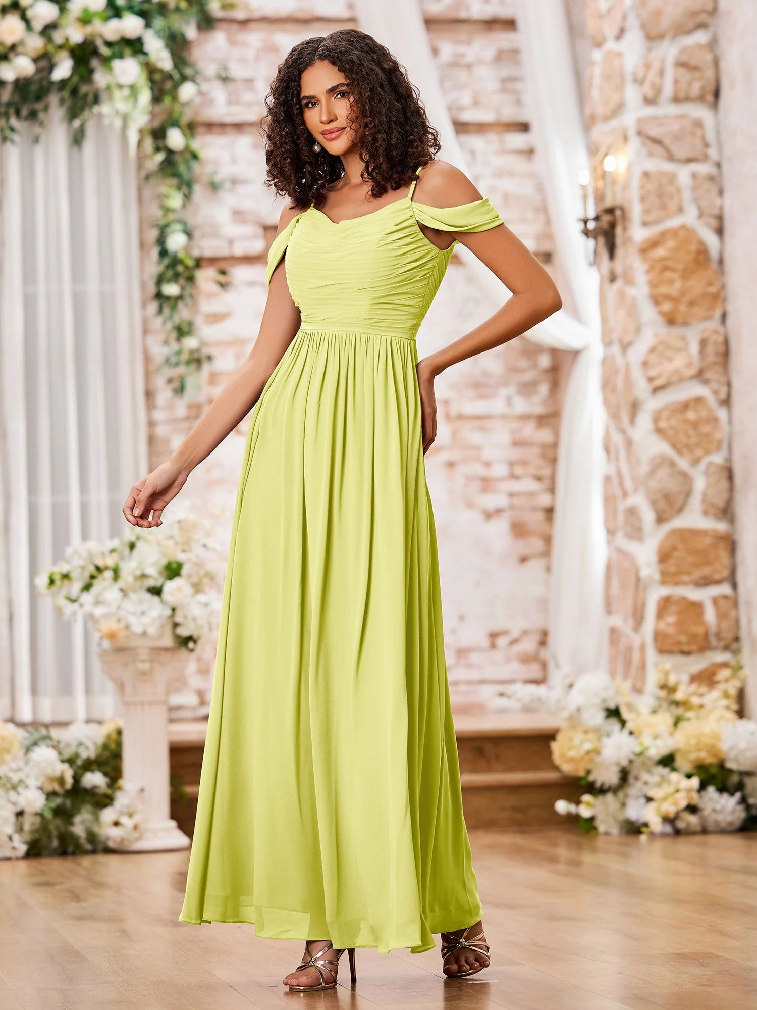 Chiffon Dresses with Scoop Neck and Spaghetti Straps Daffodil - Image 3