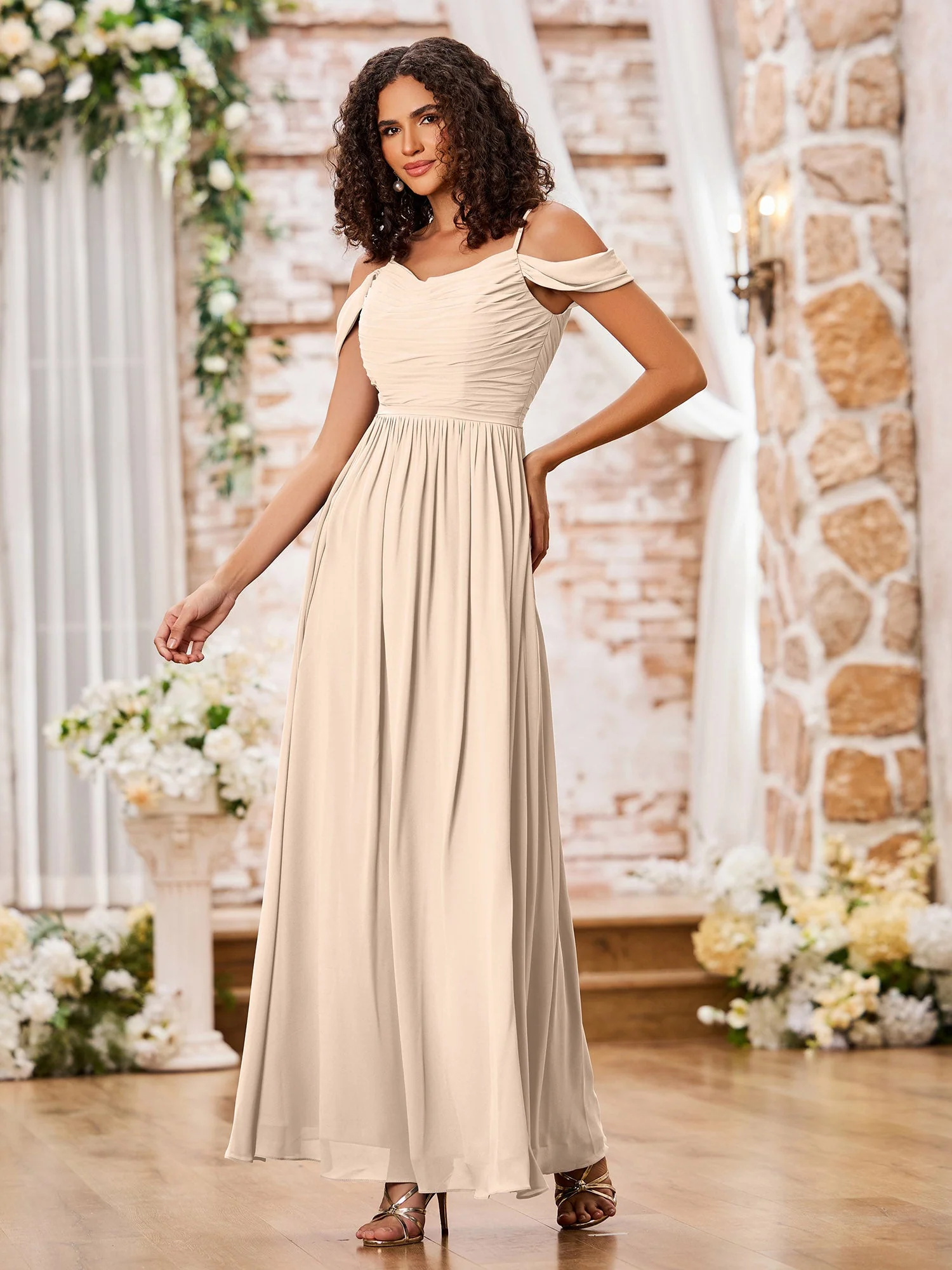 Chiffon Dresses with Scoop Neck and Spaghetti Straps Peach - Image 3