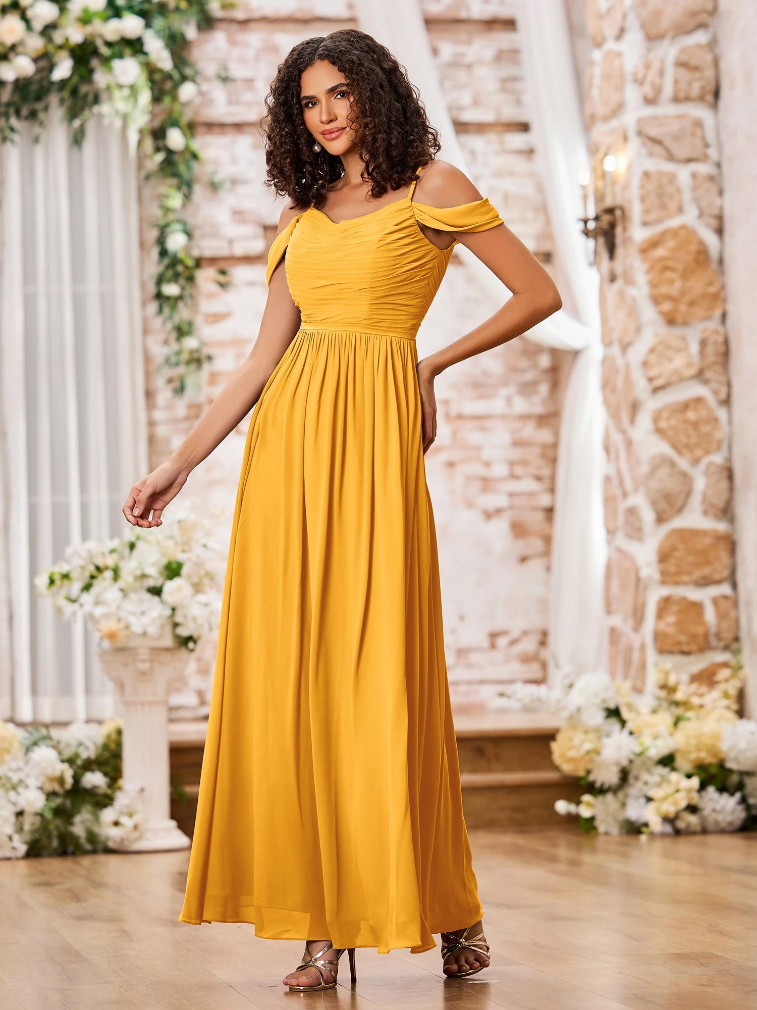 Chiffon Dresses with Scoop Neck and Spaghetti Straps Tangerine - Image 3