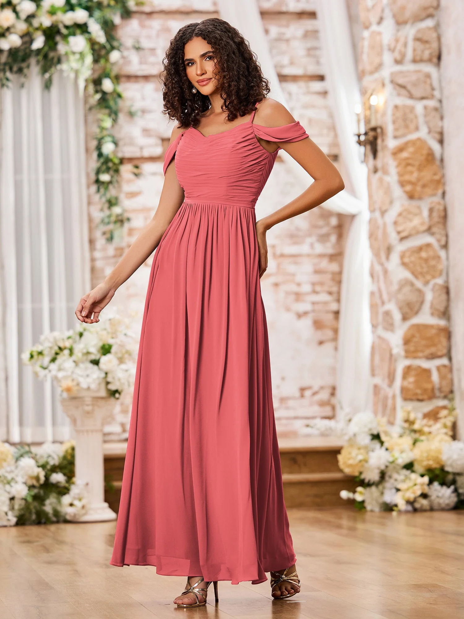 Chiffon Dresses with Scoop Neck and Spaghetti Straps Watermelon - Image 3