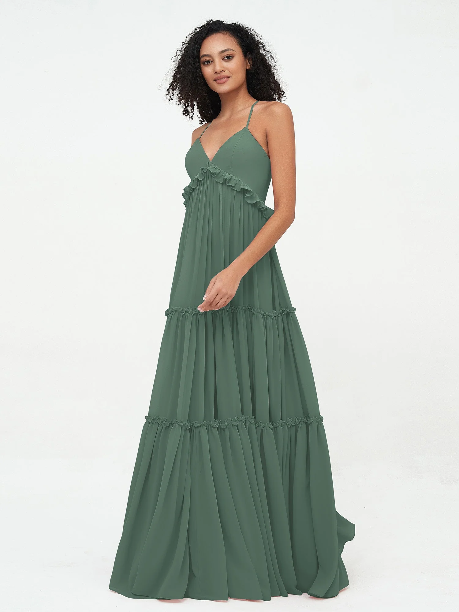 Deep Sweetheart Neck Empire Boho Dresses Eucalyptus - Image 3