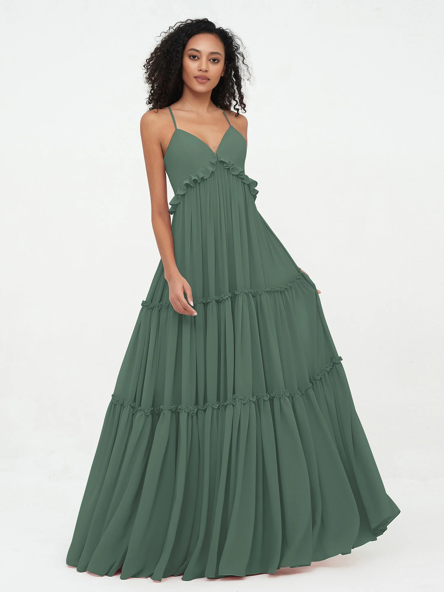 Deep Sweetheart Neck Empire Boho Dresses Eucalyptus - Image 4