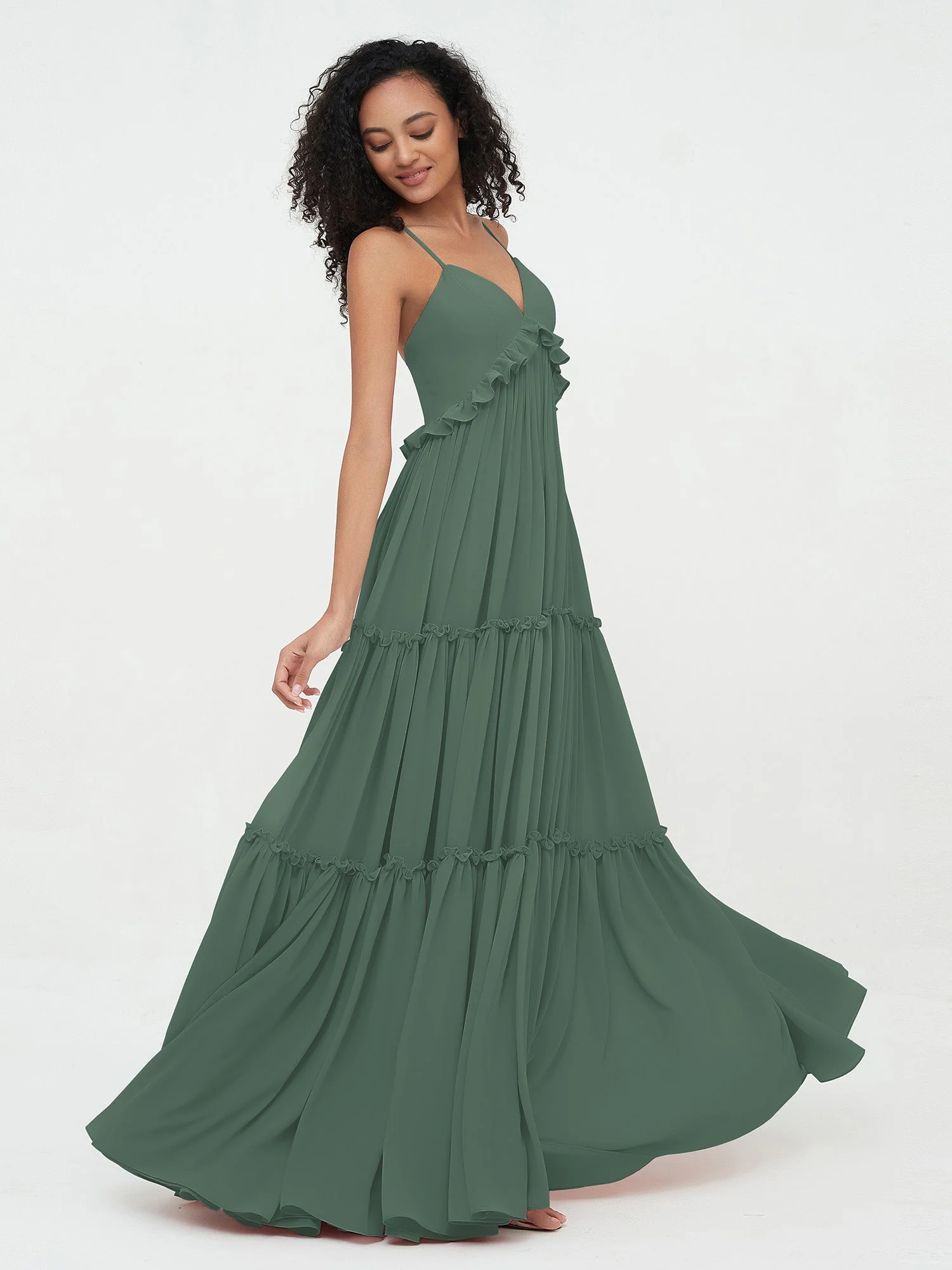 Deep Sweetheart Neck Empire Boho Dresses Eucalyptus - Image 5