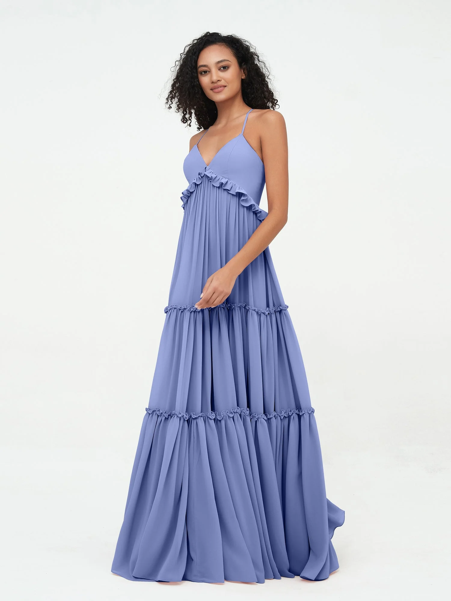 Deep Sweetheart Neck Empire Boho Dresses Periwinkle - Image 3