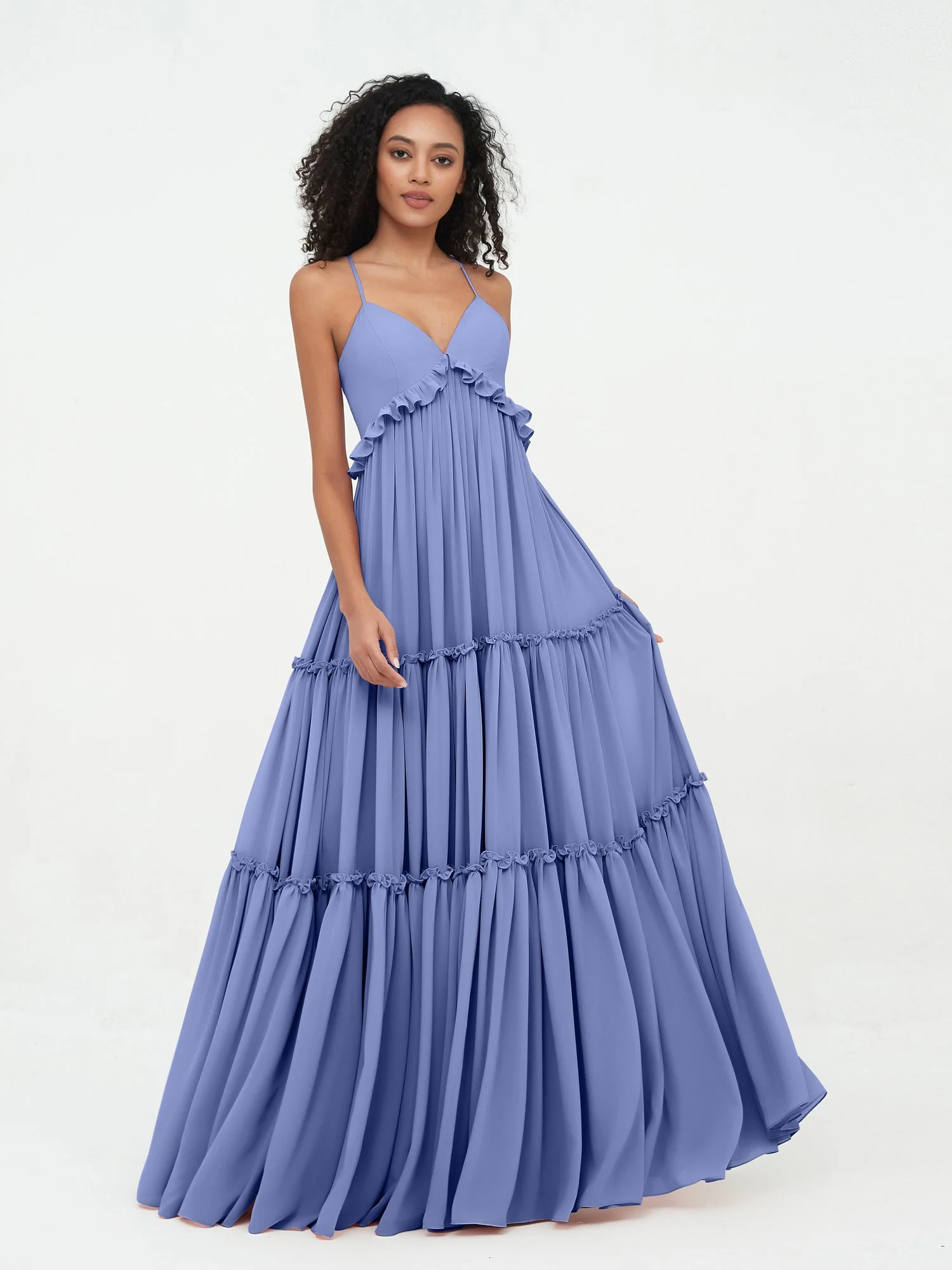 Deep Sweetheart Neck Empire Boho Dresses Periwinkle - Image 4