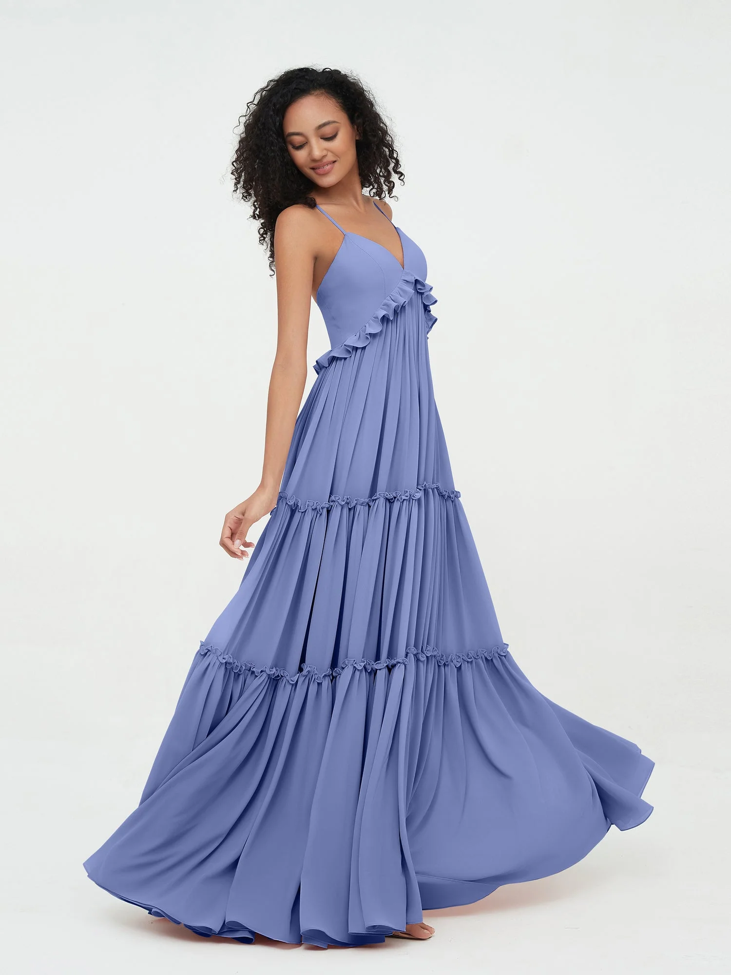 Deep Sweetheart Neck Empire Boho Dresses Periwinkle - Image 5