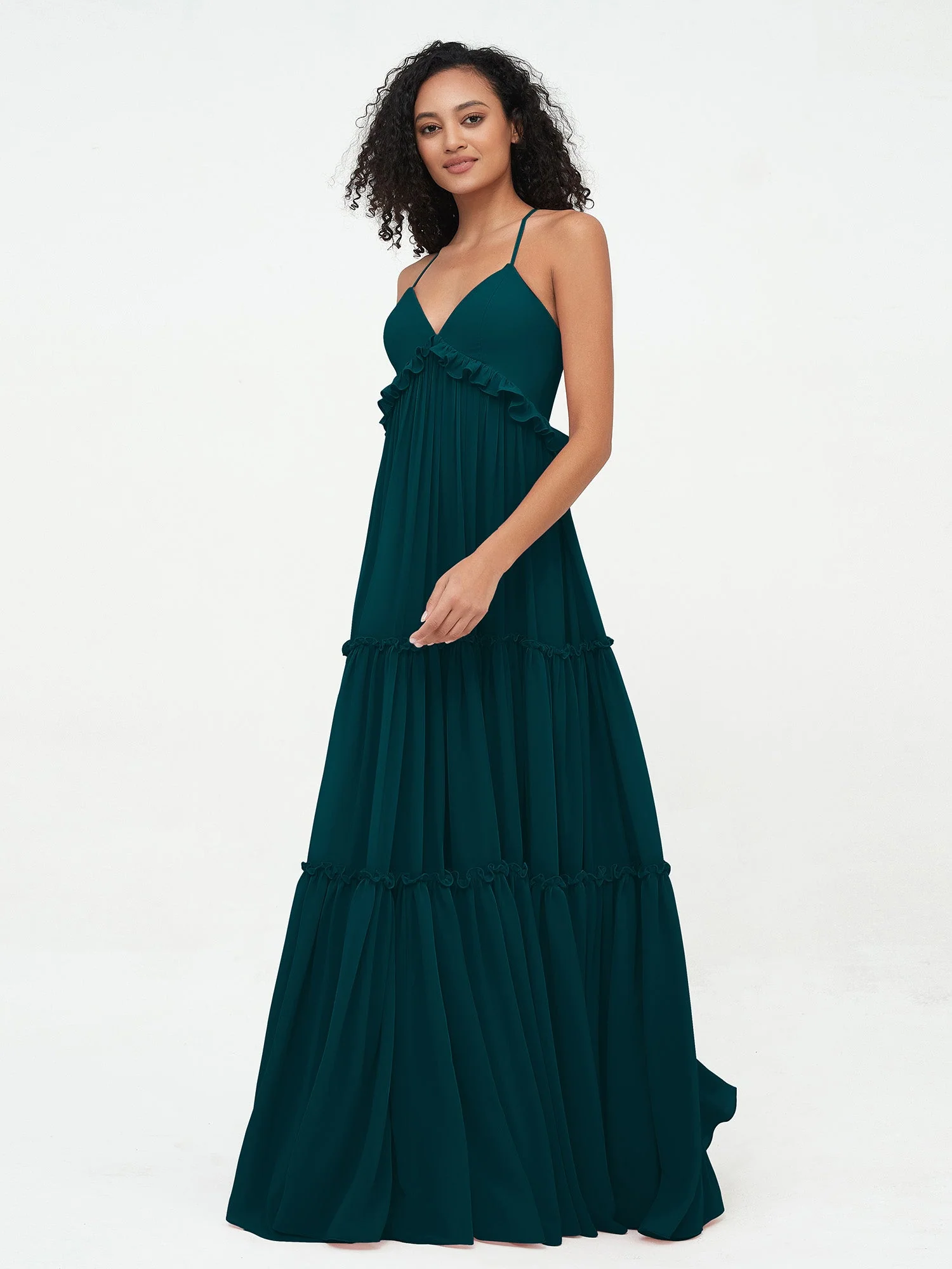 Deep Sweetheart Neck Empire Boho Dresses Pine - Image 3