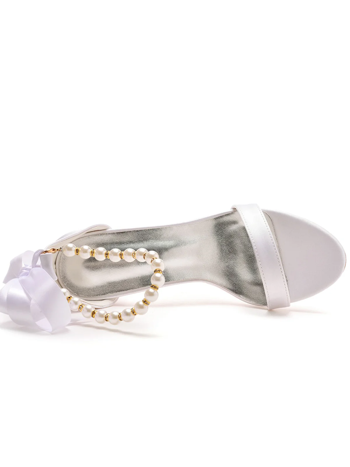Elegant Pearl Ribbon Tie Open Toe Ankle Strap Block High Heels - Image 18