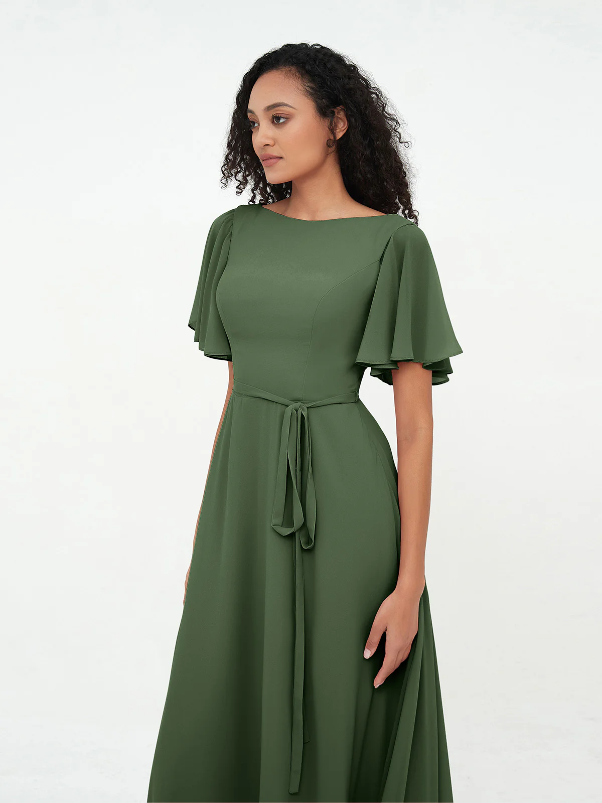 Flutter Sleeves Long Chiffon Dresses with Sash Bow Clearance - Image 10