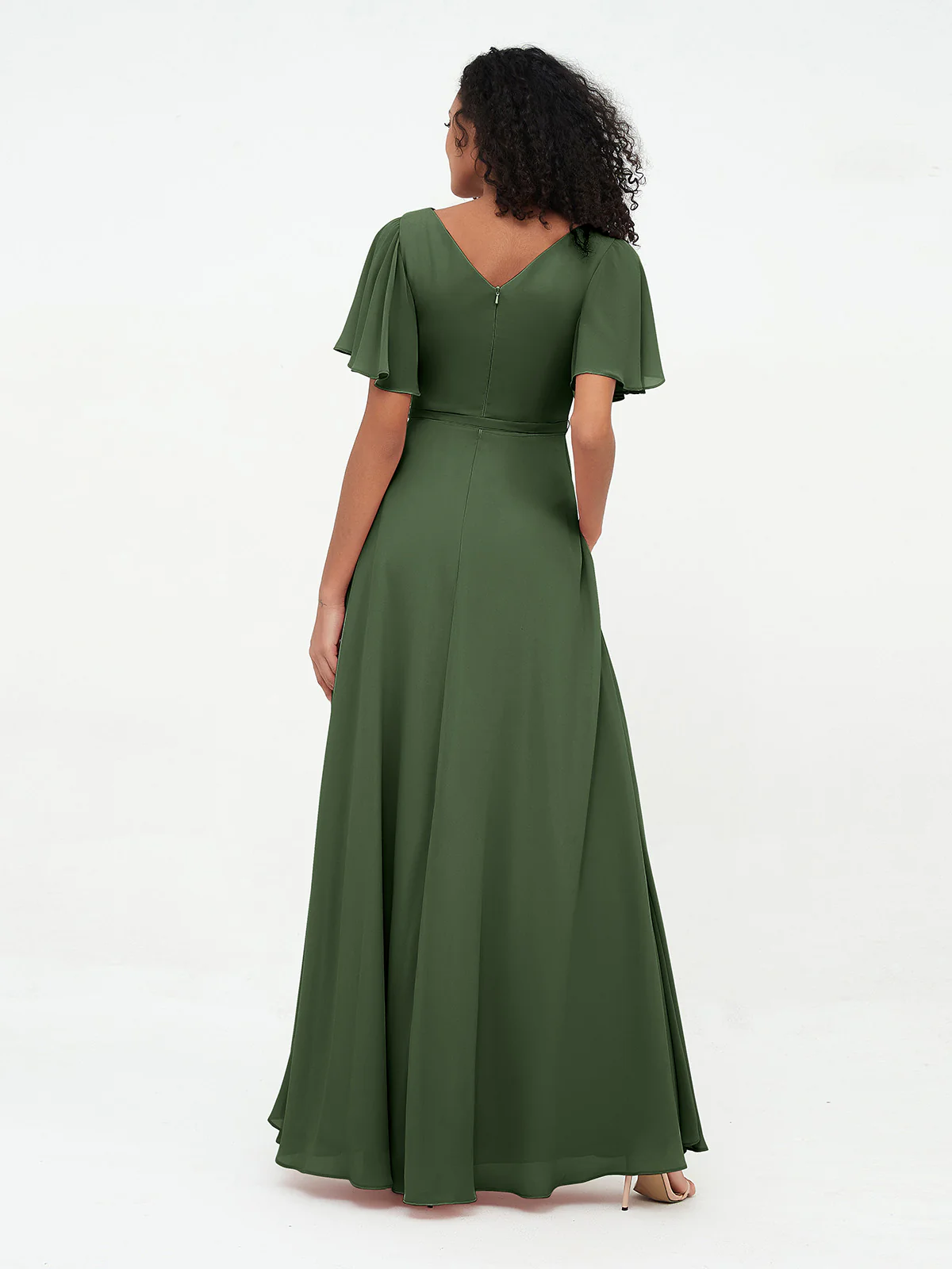 Flutter Sleeves Long Chiffon Dresses with Sash Bow Clearance - Image 7