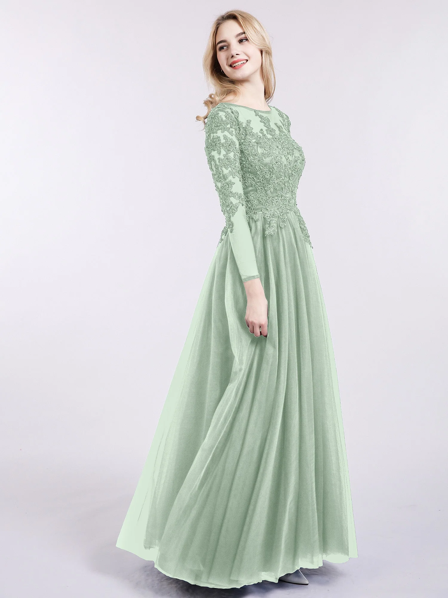 Long Sleeves Tulle Dresses with Appliqued Agave - Image 3