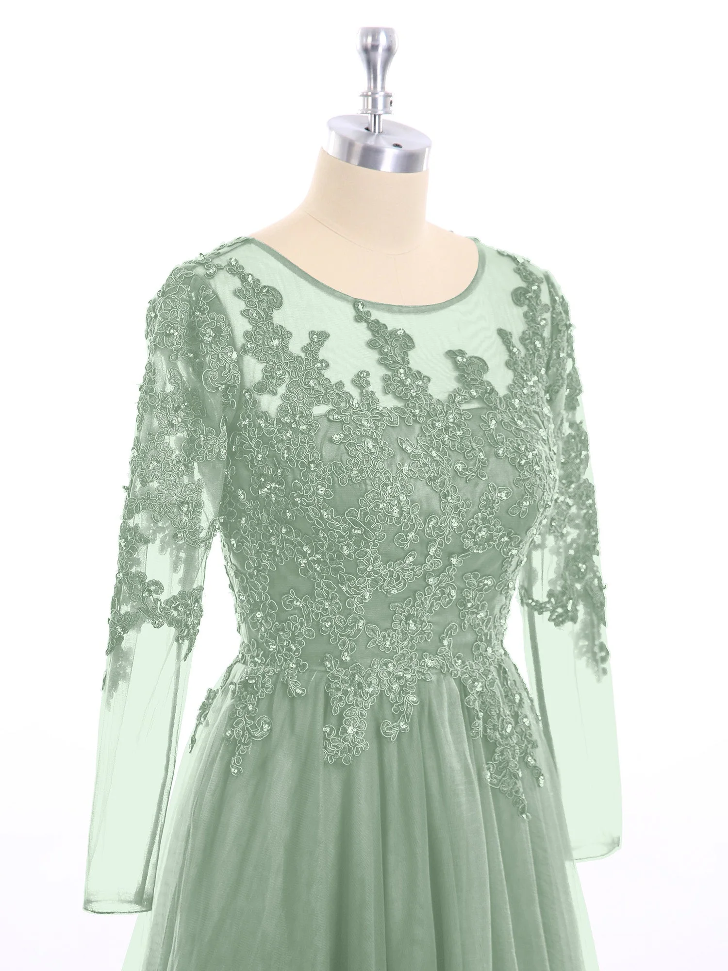 Long Sleeves Tulle Dresses with Appliqued Agave - Image 6
