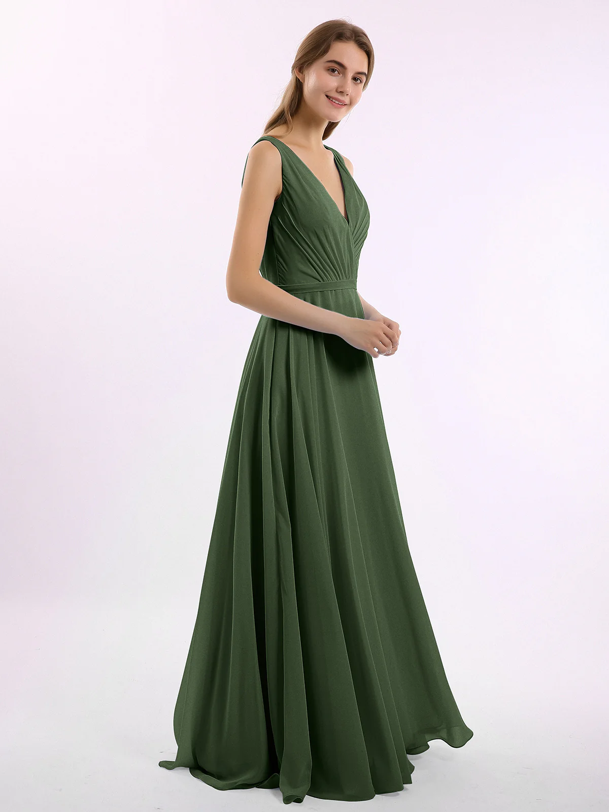 Long V Neck Chiffon Bridesmaid Dress Clearance - Image 3