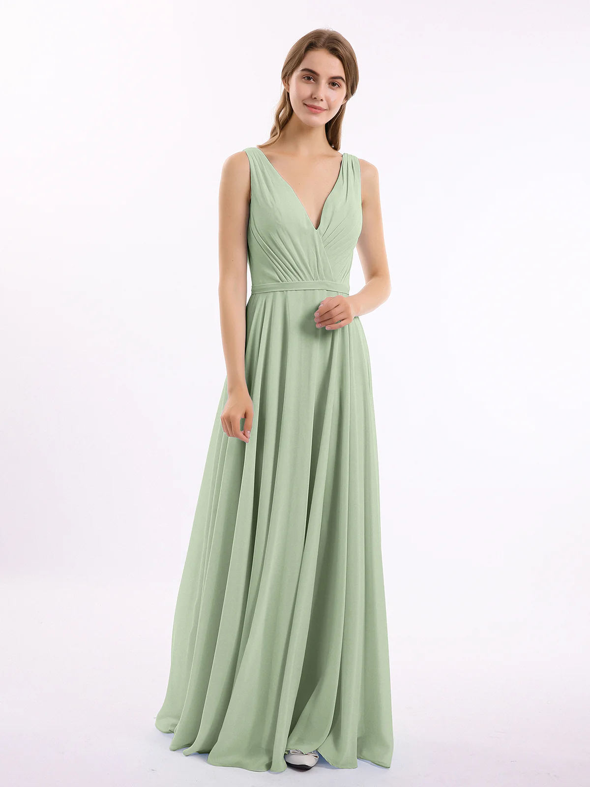 Long V Neck Chiffon Bridesmaid Dress Clearance - Image 4
