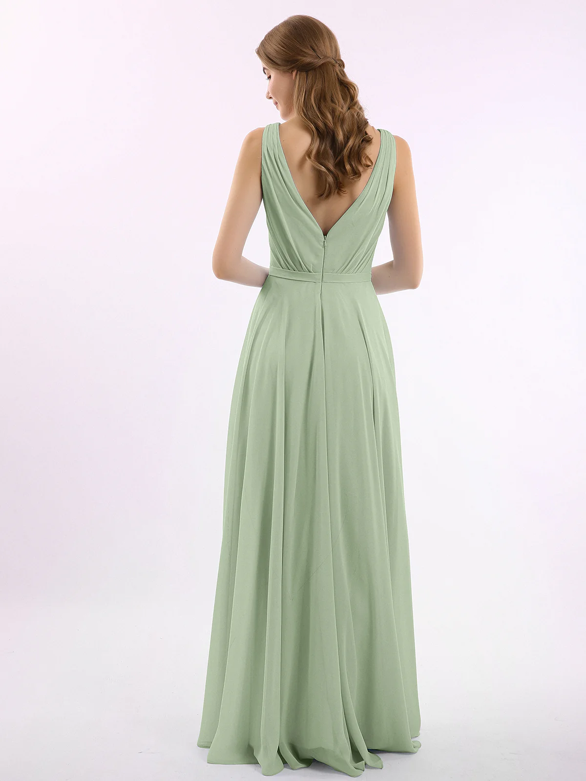 Long V Neck Chiffon Bridesmaid Dress Clearance - Image 5