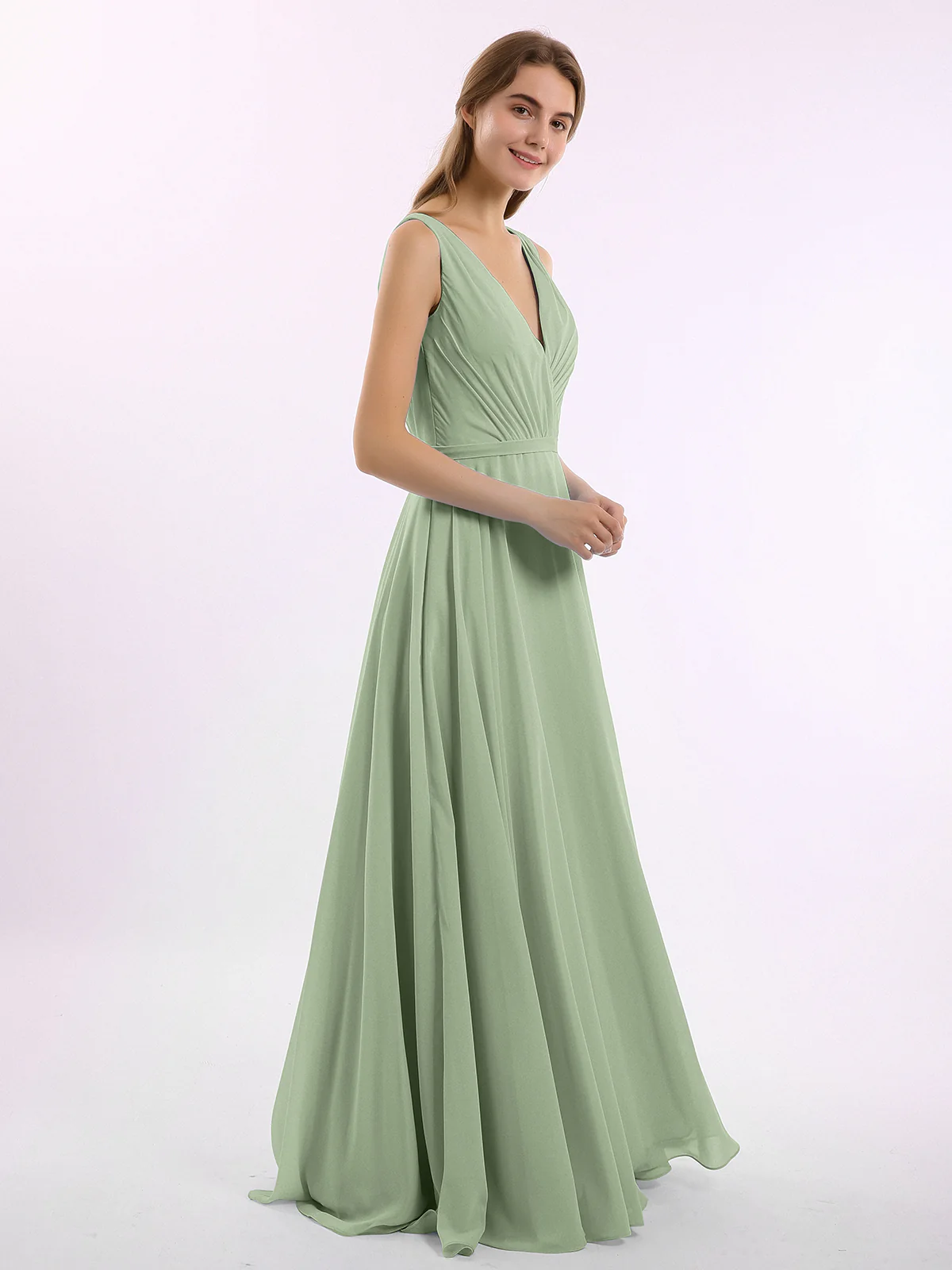 Long V Neck Chiffon Bridesmaid Dress Clearance - Image 6