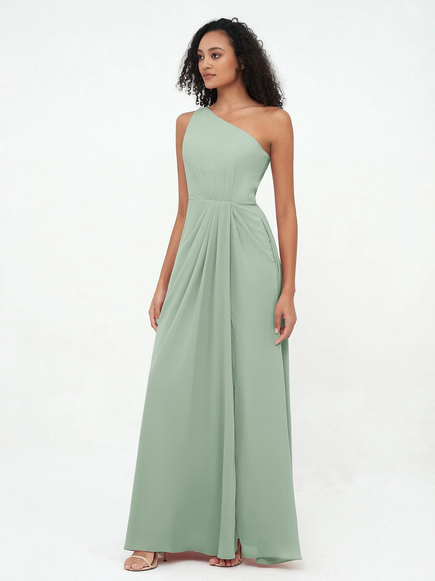 One Shoulder Long Chiffon Dresses with Slit Agave - Image 3