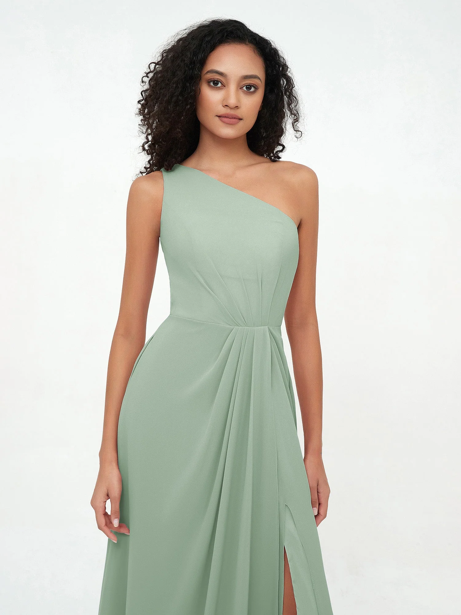 One Shoulder Long Chiffon Dresses with Slit Agave - Image 4