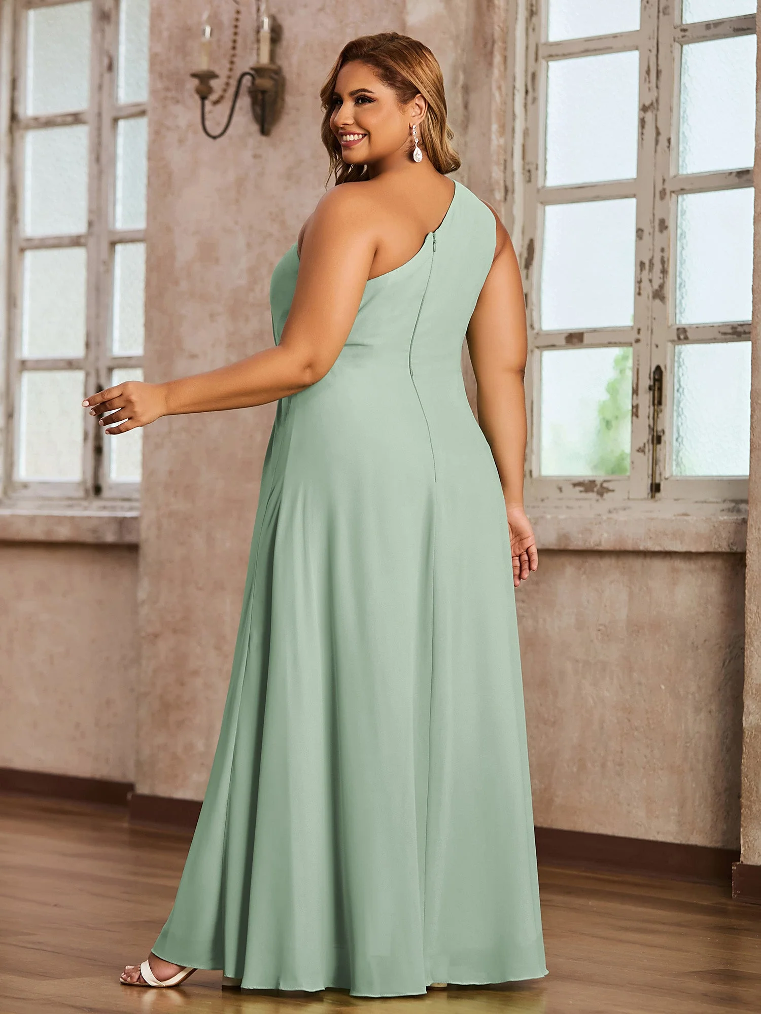 One Shoulder Long Chiffon Dresses with Slit Agave - Image 6