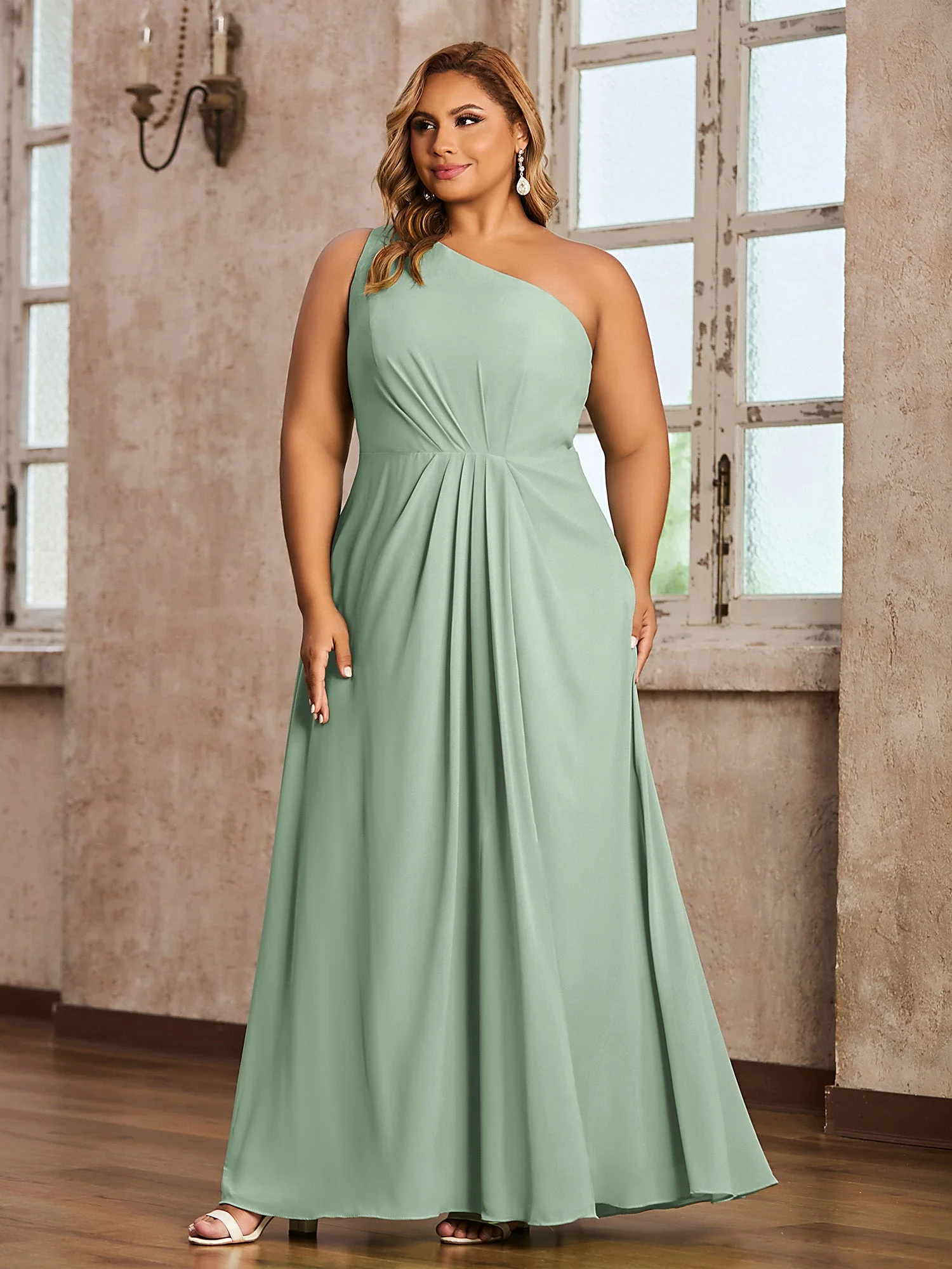 One Shoulder Long Chiffon Dresses with Slit Agave - Image 7