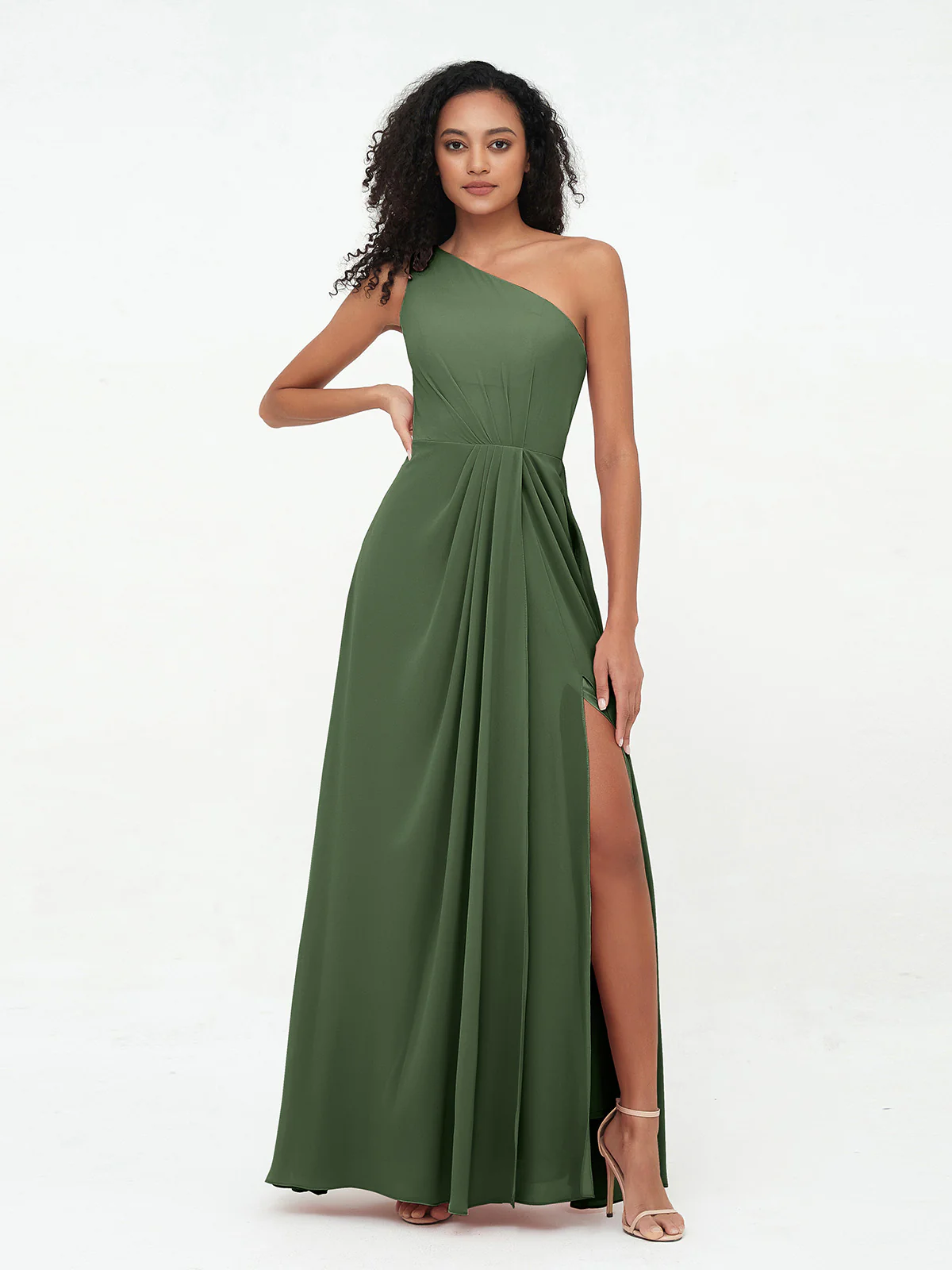 One Shoulder Long Chiffon Dresses with Slit Clearance - Image 3