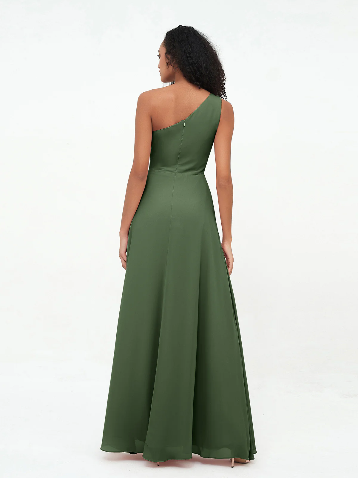One Shoulder Long Chiffon Dresses with Slit Clearance - Image 4