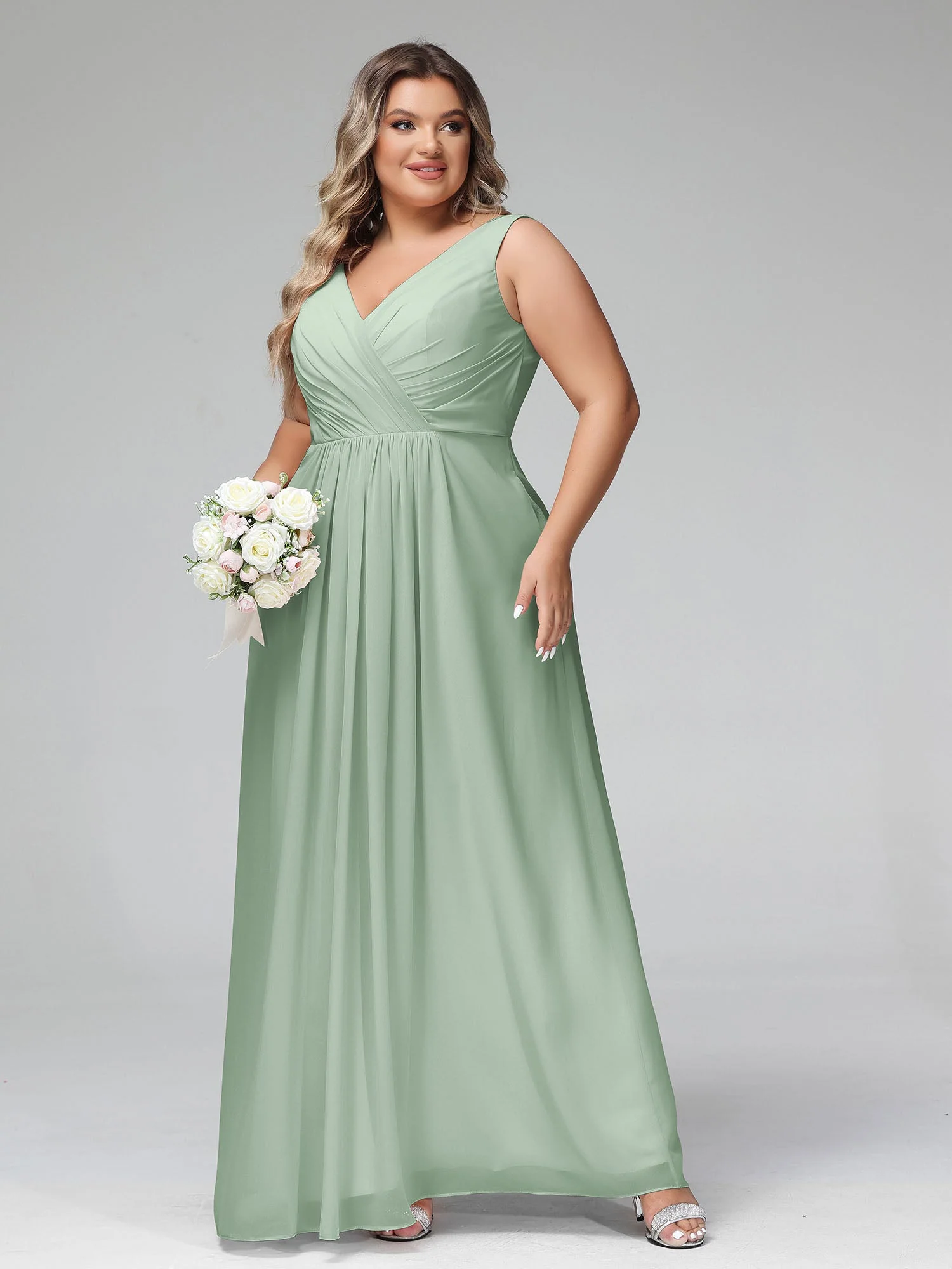 Open Back Chiffon Dresses with Deep V-neck Agave - Image 10