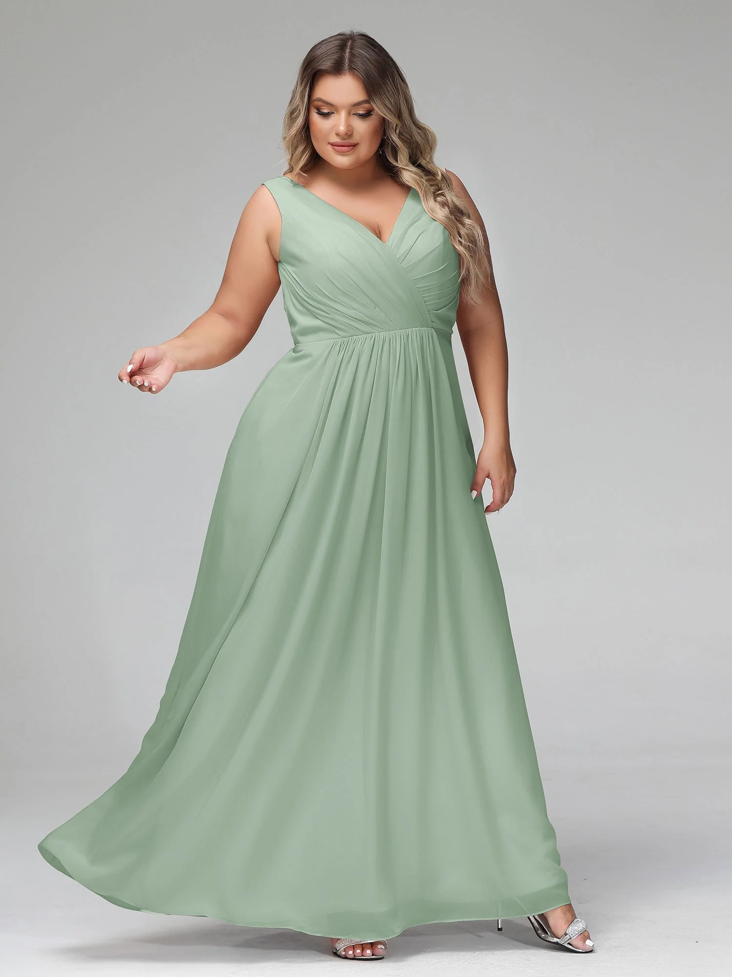 Open Back Chiffon Dresses with Deep V-neck Agave - Image 11