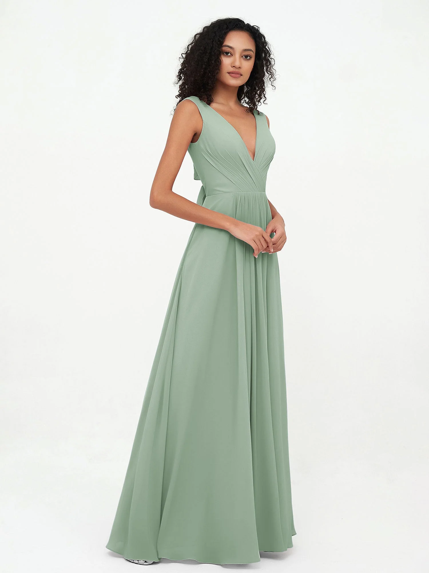 Open Back Chiffon Dresses with Deep V-neck Agave - Image 3