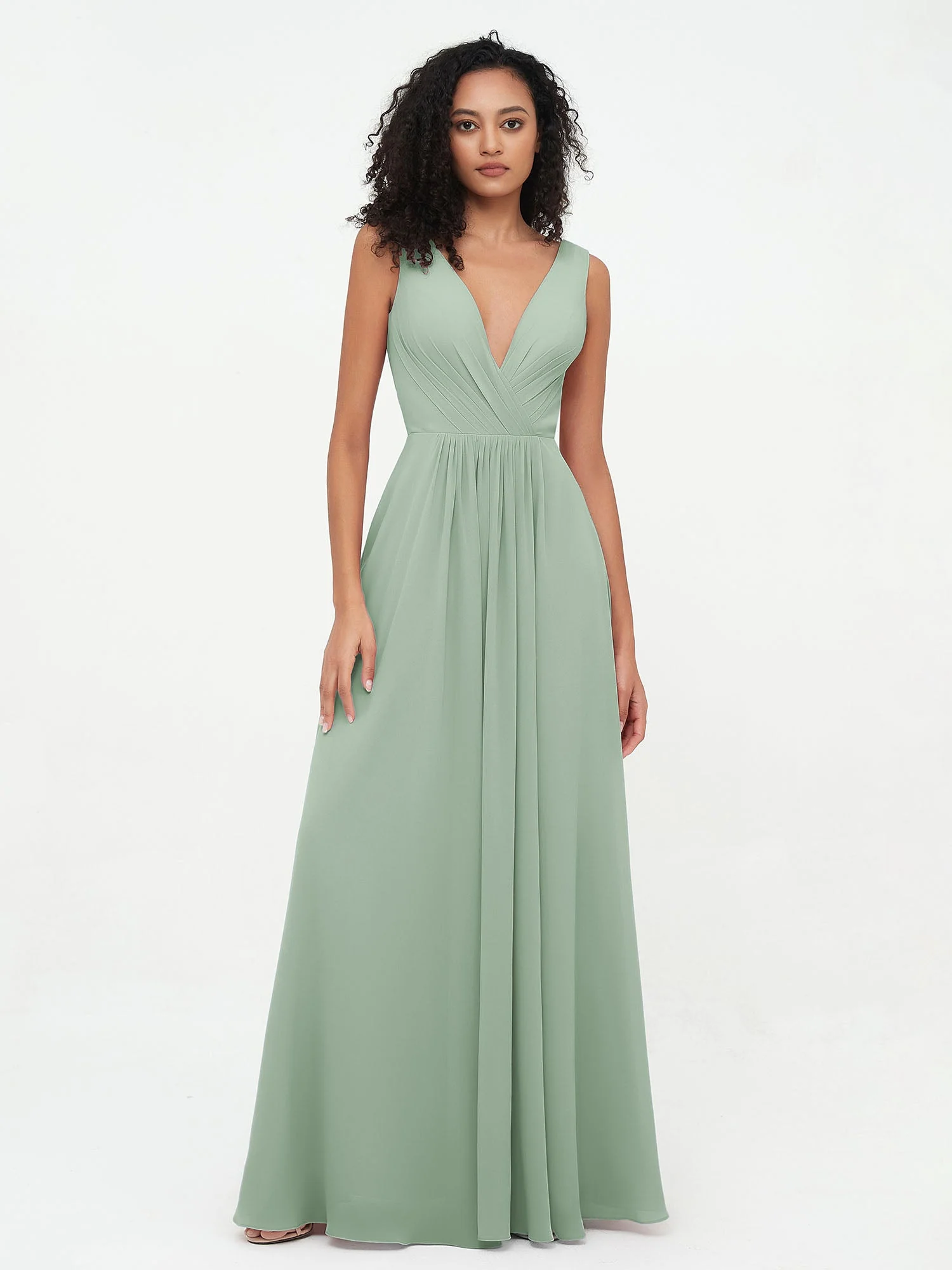 Open Back Chiffon Dresses with Deep V-neck Agave - Image 4