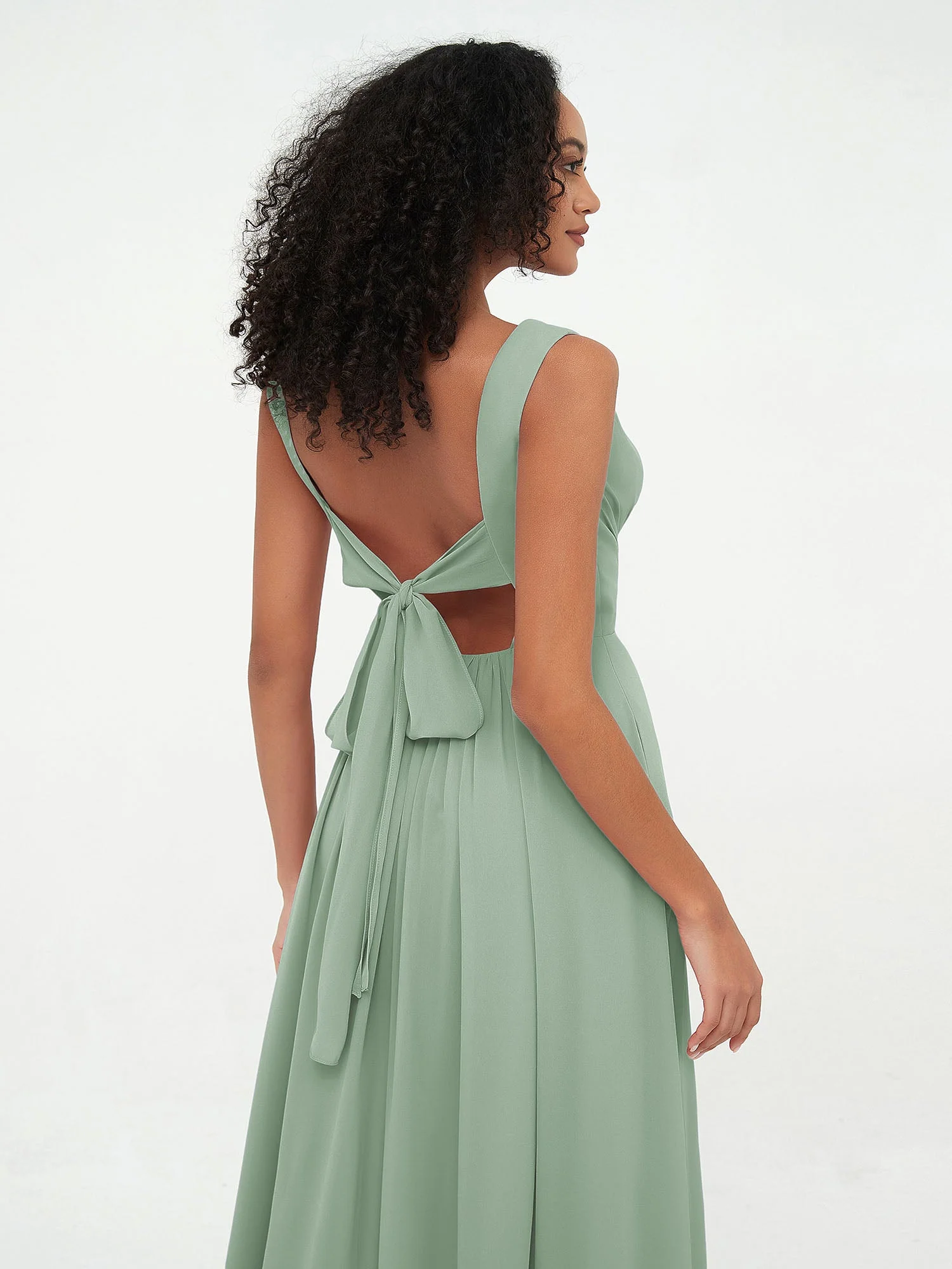 Open Back Chiffon Dresses with Deep V-neck Agave - Image 5