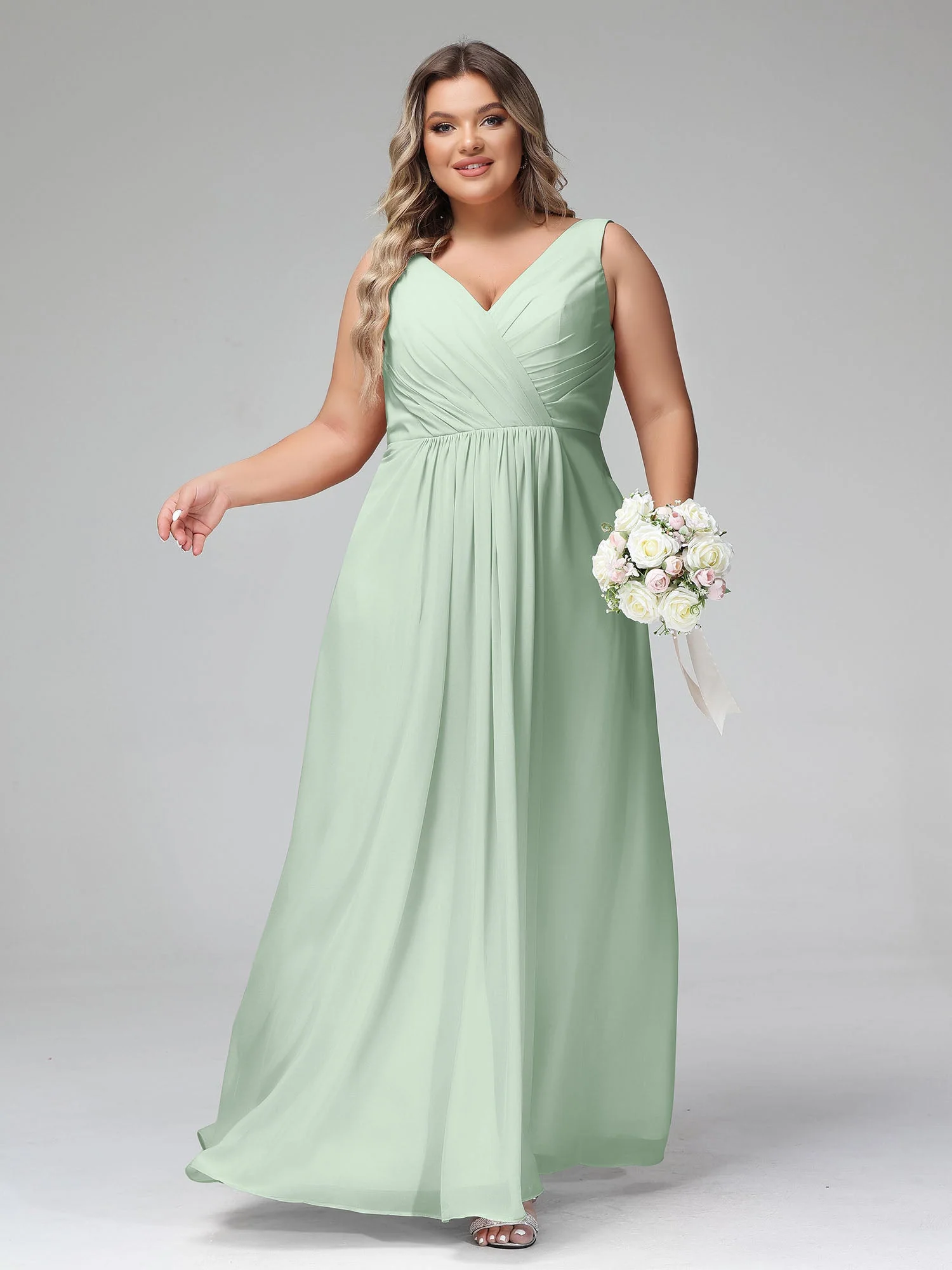 Open Back Chiffon Dresses with Deep V-neck Agave - Image 6
