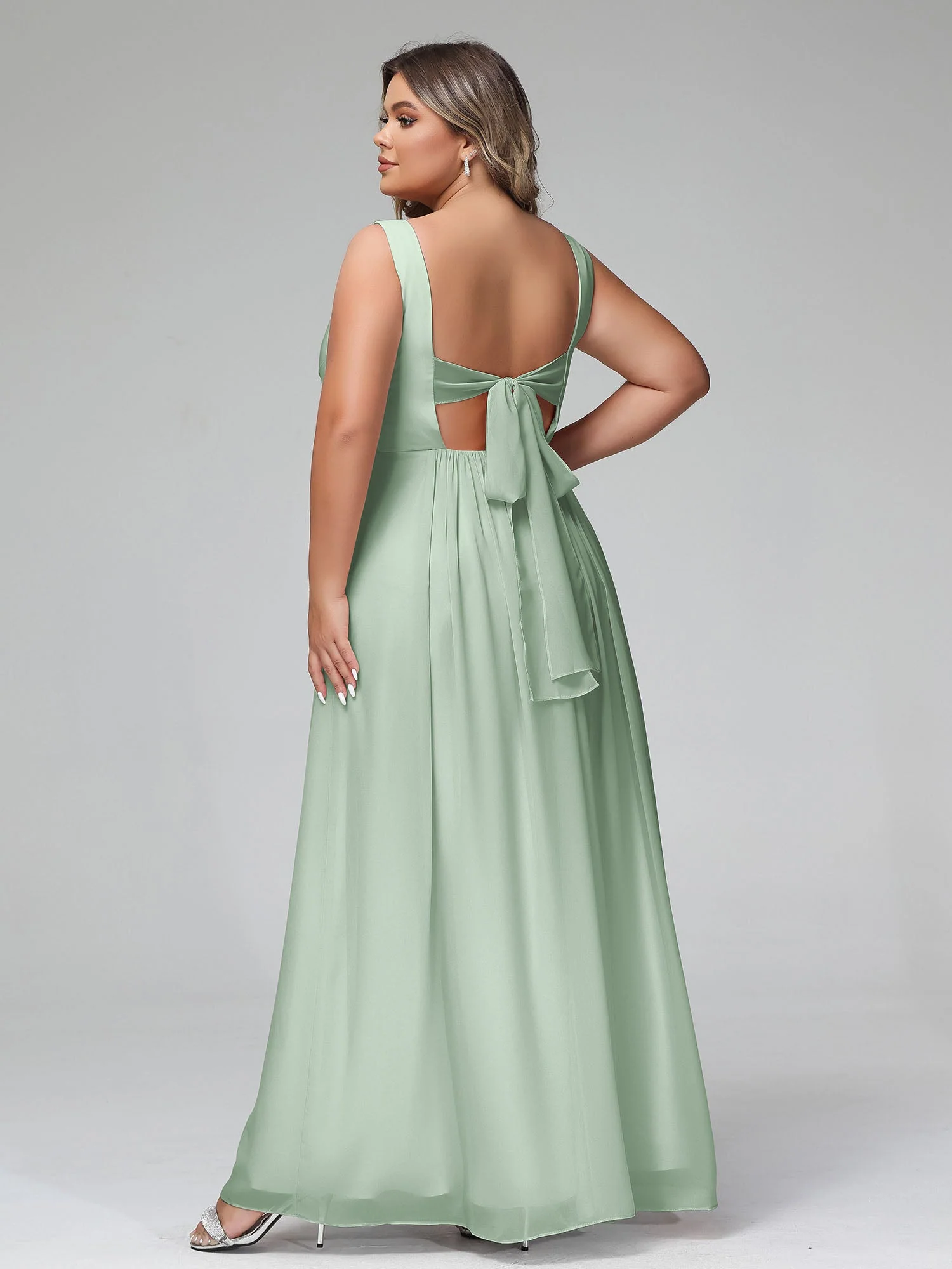 Open Back Chiffon Dresses with Deep V-neck Agave - Image 7