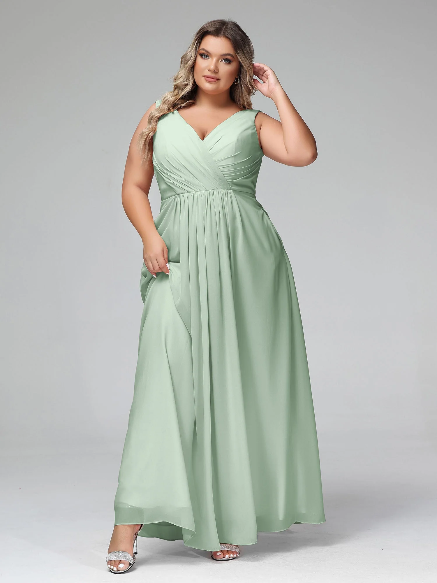 Open Back Chiffon Dresses with Deep V-neck Agave - Image 8