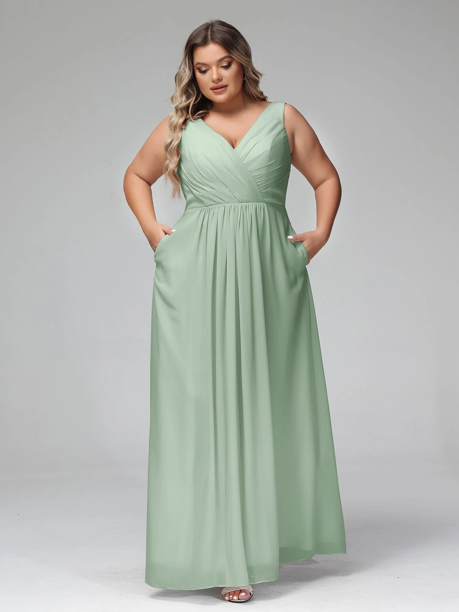 Open Back Chiffon Dresses with Deep V-neck Agave - Image 9