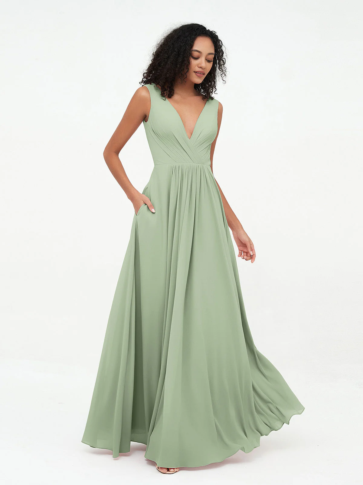 Open Back Chiffon Dresses with Deep V-neck Clearance - Image 3