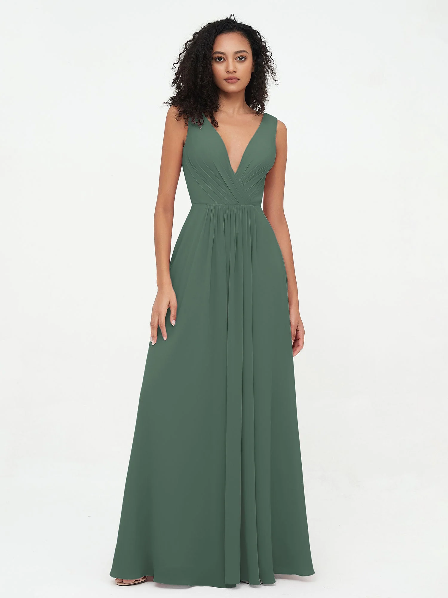 Open Back Chiffon Dresses with Deep V-neck Eucalyptus - Image 4