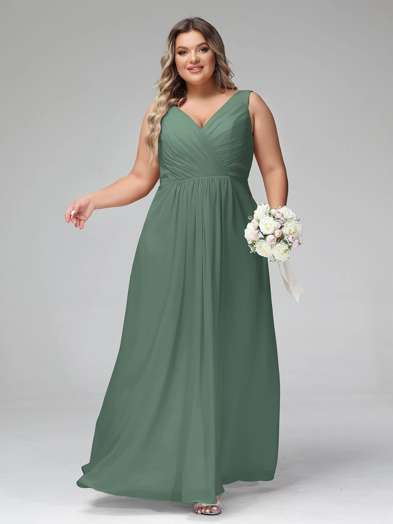 Open Back Chiffon Dresses with Deep V-neck Eucalyptus - Image 6