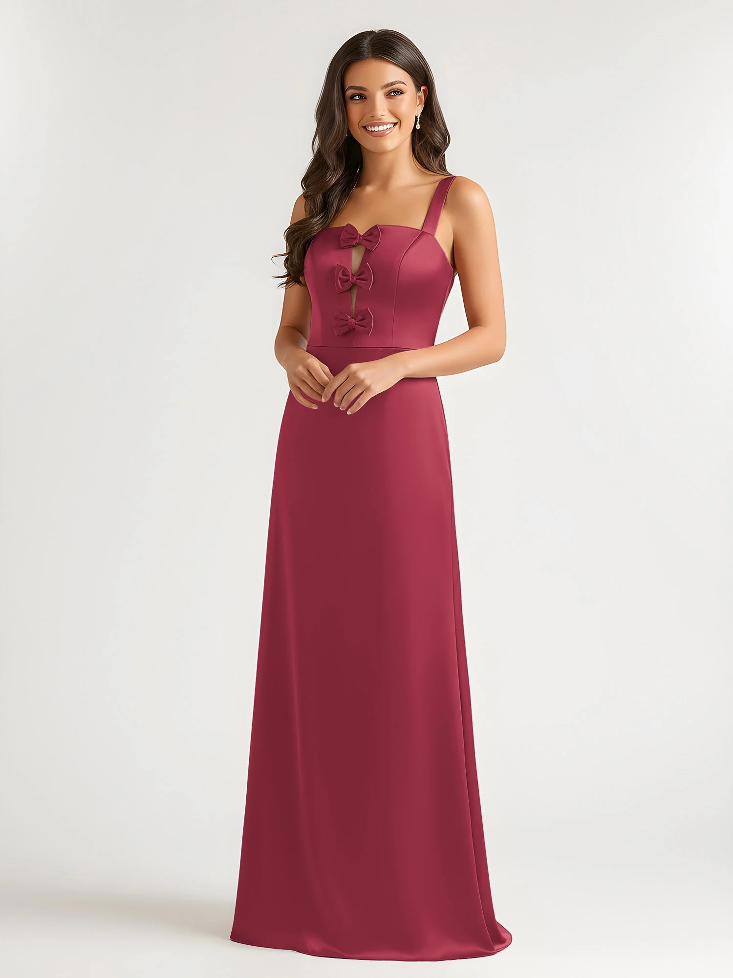 Bow Square Neck Sleeveless Floor Length Open Back Dresses Cinnamon Rose - Image 3