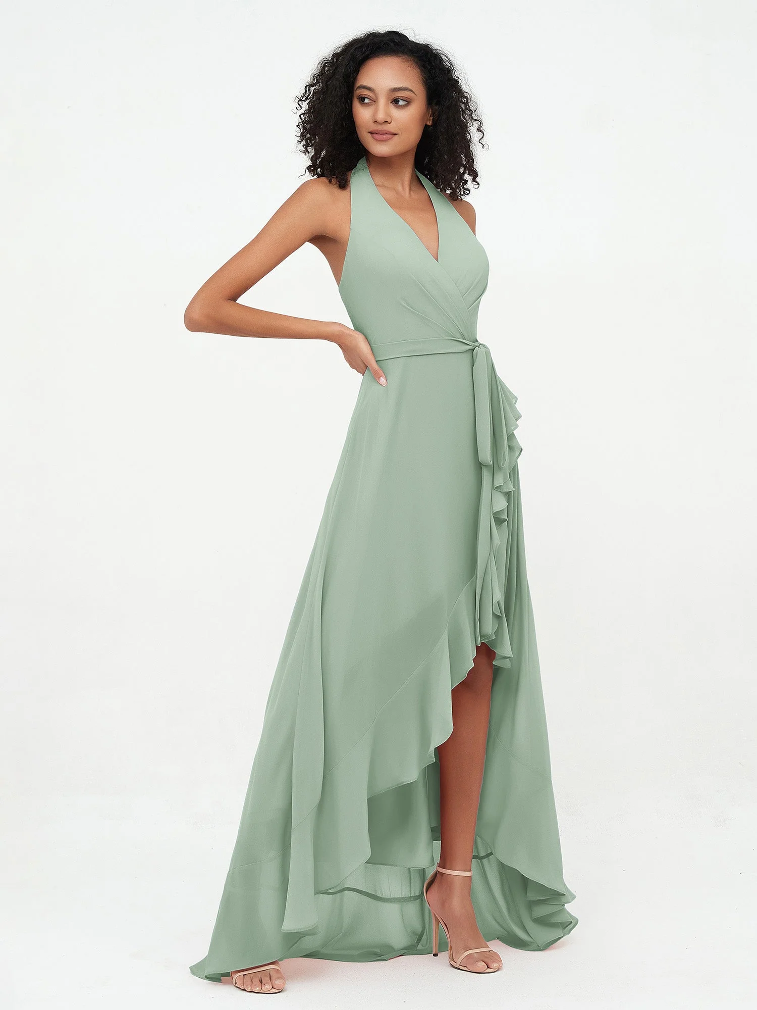 Short Front Long Back Chiffon Dresses Agave - Image 4