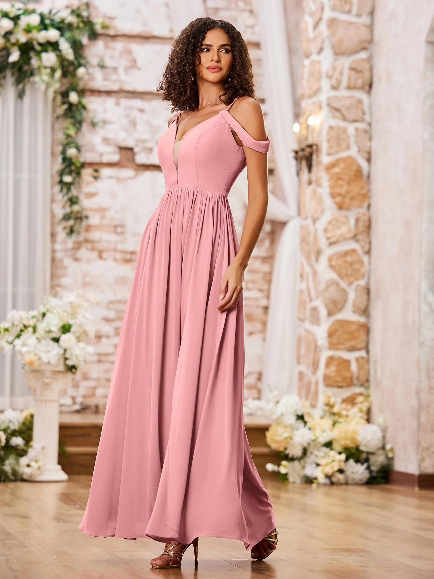 Spaghetti Strap Dresses with Deep V-neck and Slit Flamingo - Image 3
