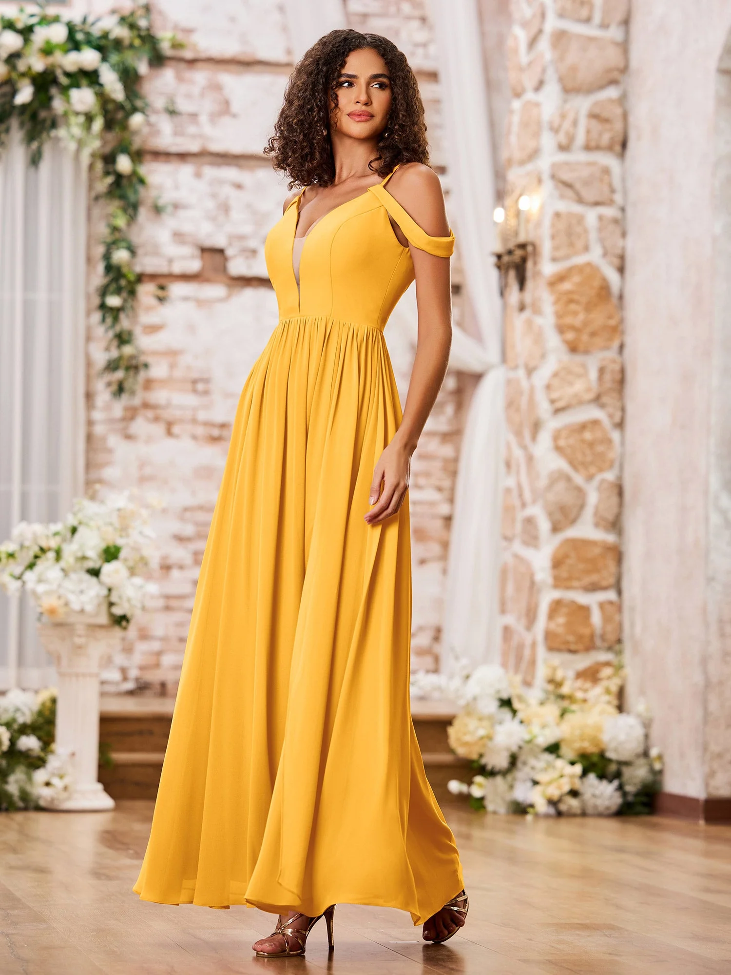 Spaghetti Strap Dresses with Deep V-neck and Slit Tangerine - Image 3