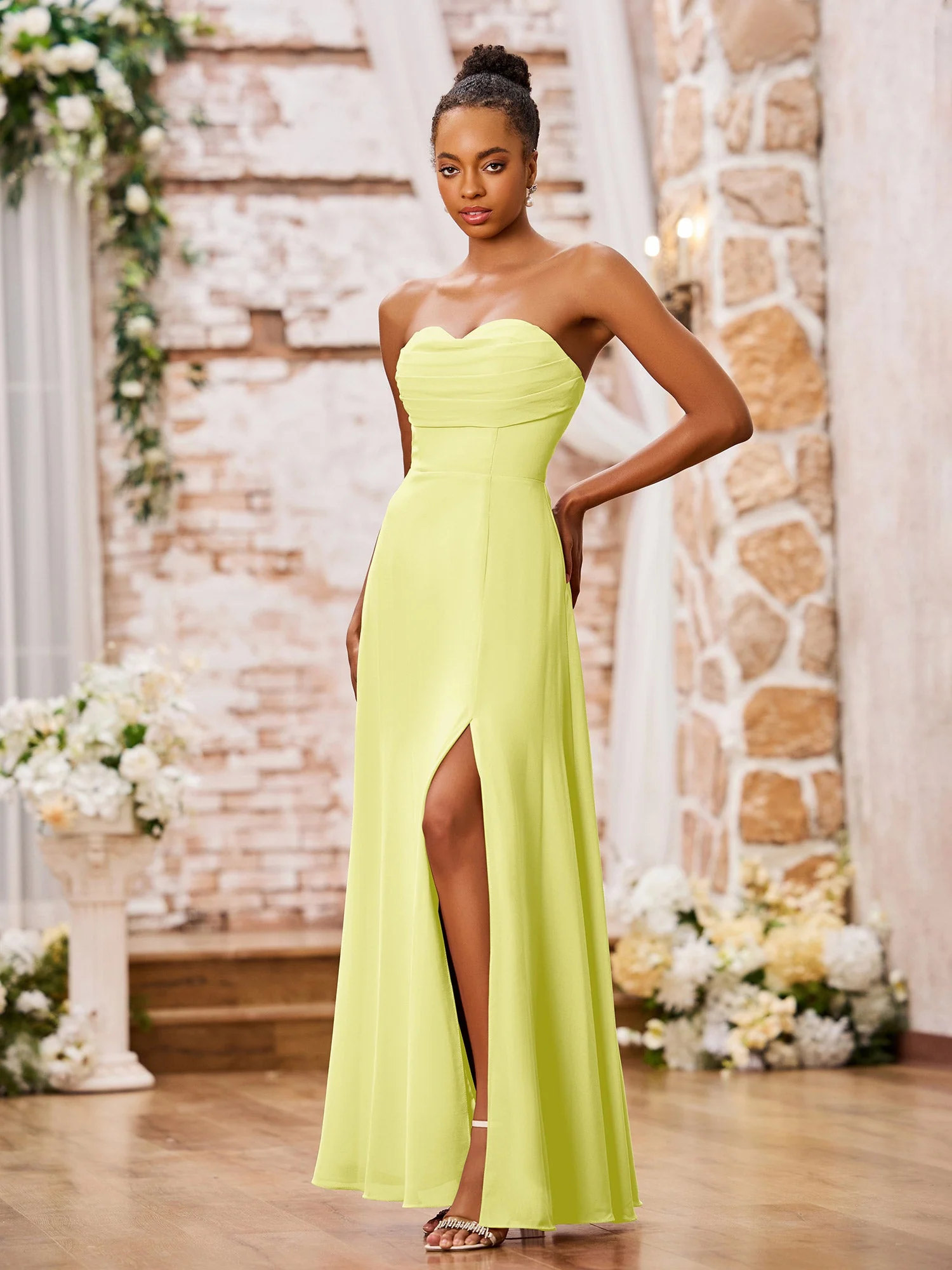 Strapless Chiffon Maxi Dresses with Slit Daffodil - Image 3