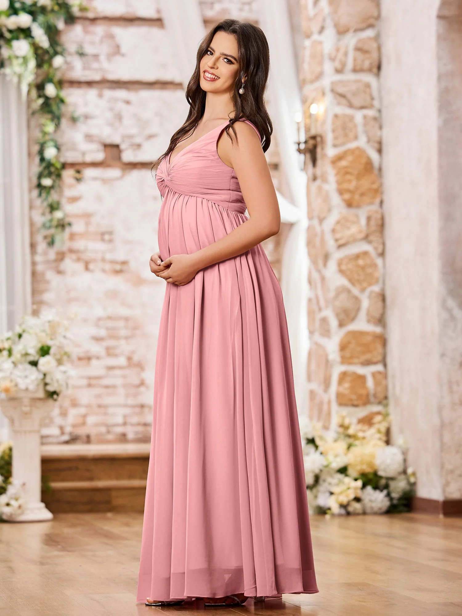 V-neck Chiffon Dresses with Empire Waist Flamingo - Image 3